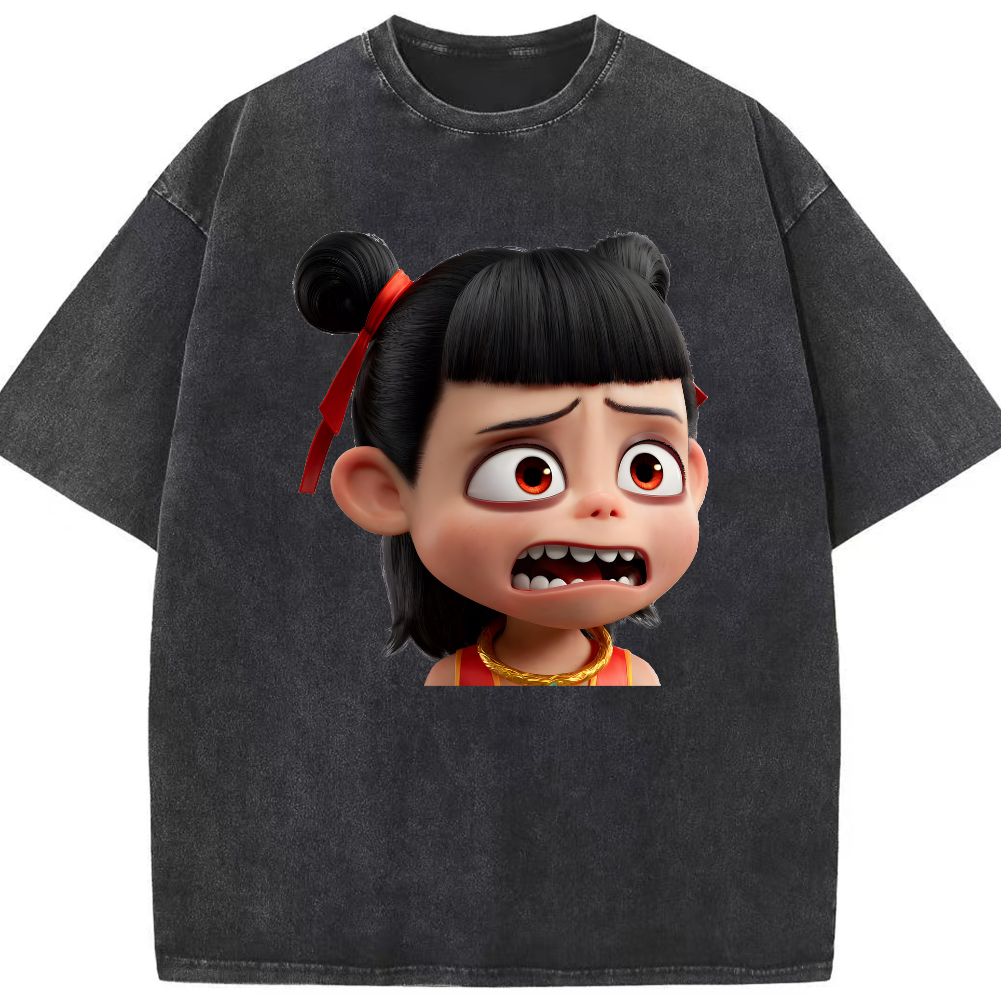 （画像用） Ne Zha 2 ナタ 魔童の大暴れ 綿100% ヴィンテージ風 半袖Tシャツ（フロントプリント）