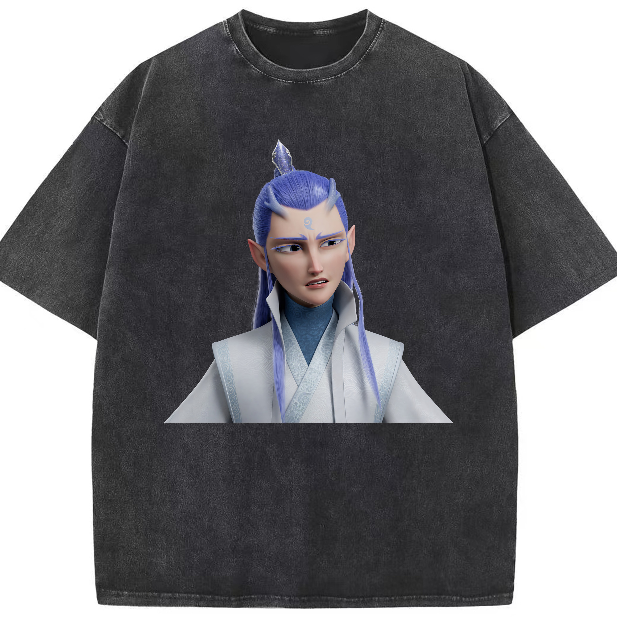 （画像用） Ne Zha 2 ナタ 魔童の大暴れ 綿100% ヴィンテージ風 半袖Tシャツ（フロントプリント）
