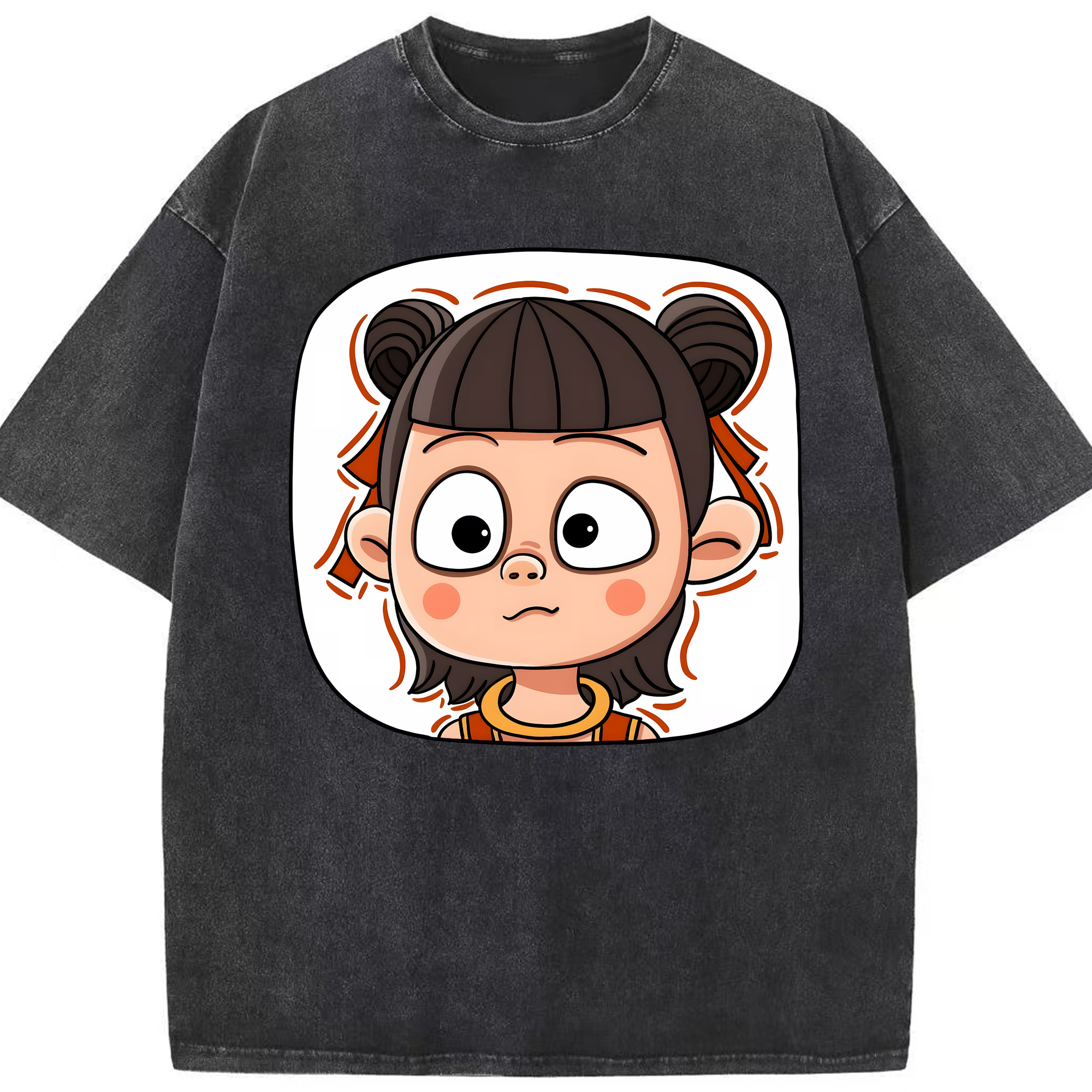 （画像用） Ne Zha 2 ナタ 魔童の大暴れ 綿100% ヴィンテージ風 半袖Tシャツ（フロントプリント）