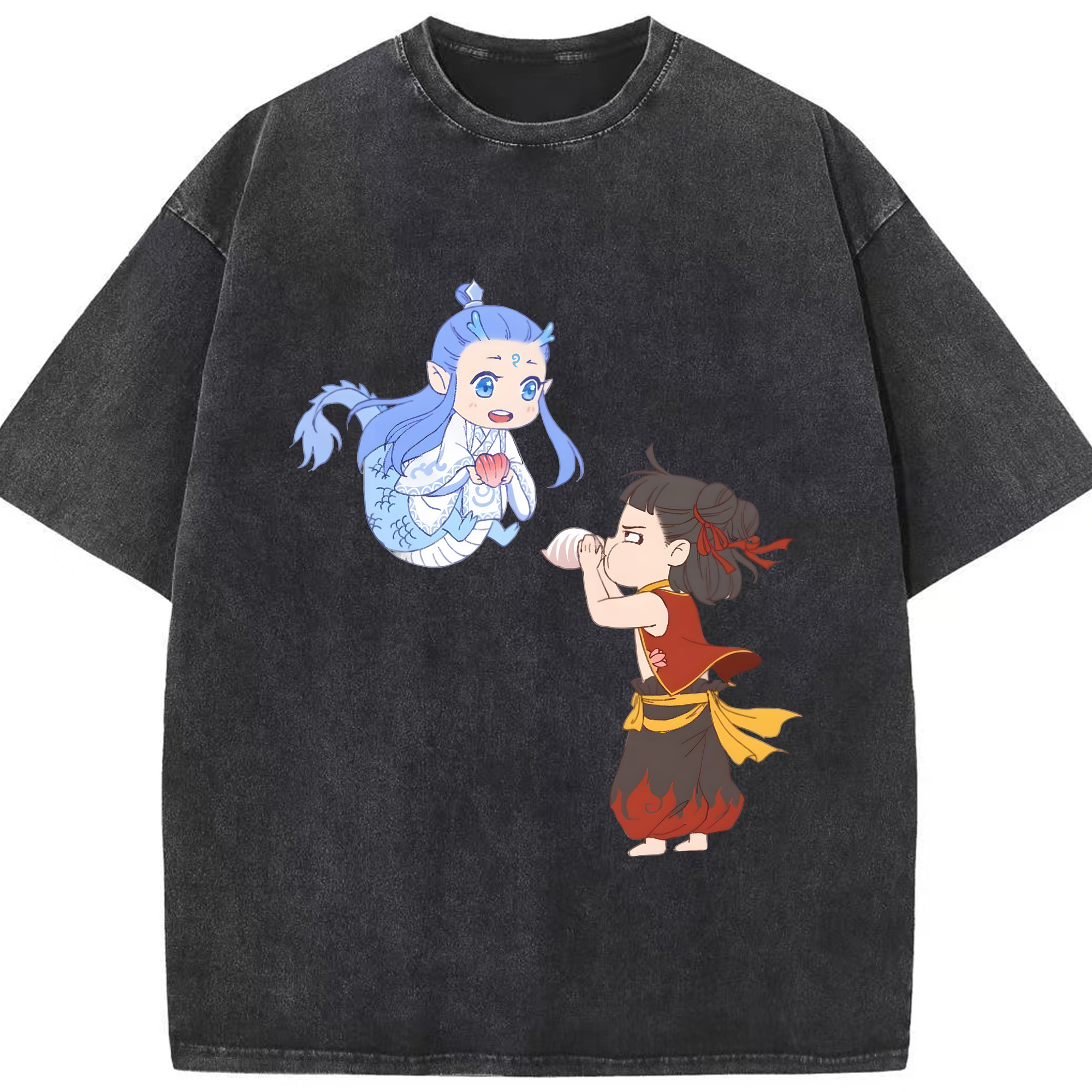 （画像用） Ne Zha 2 ナタ 魔童の大暴れ 綿100% ヴィンテージ風 半袖Tシャツ（フロントプリント）