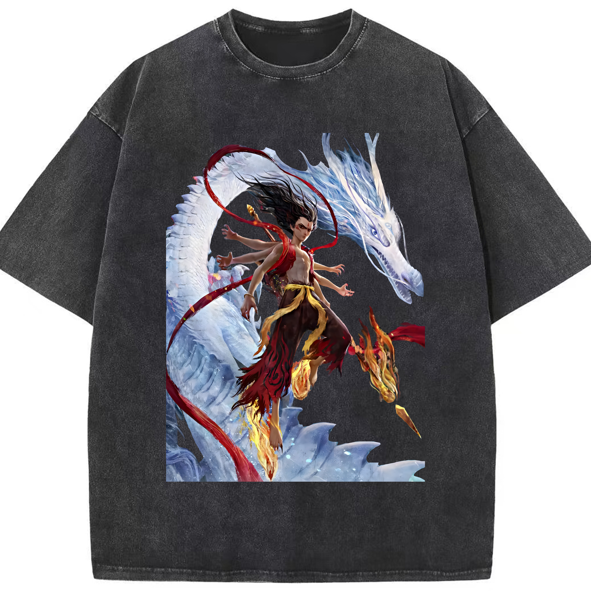 （画像用） Ne Zha 2 ナタ 魔童の大暴れ 綿100% ヴィンテージ風 半袖Tシャツ（フロントプリント）