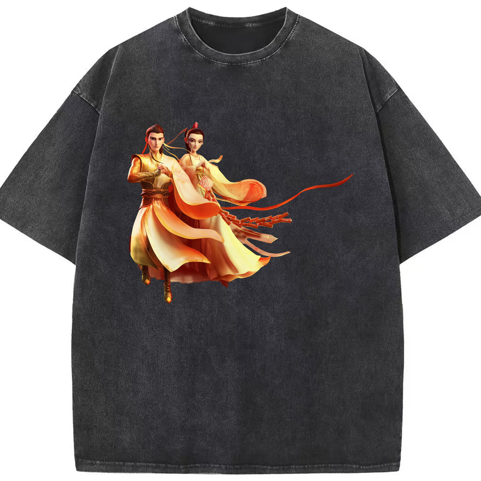 （画像用） Ne Zha 2 ナタ 魔童の大暴れ 綿100% ヴィンテージ風 半袖Tシャツ（フロントプリント）