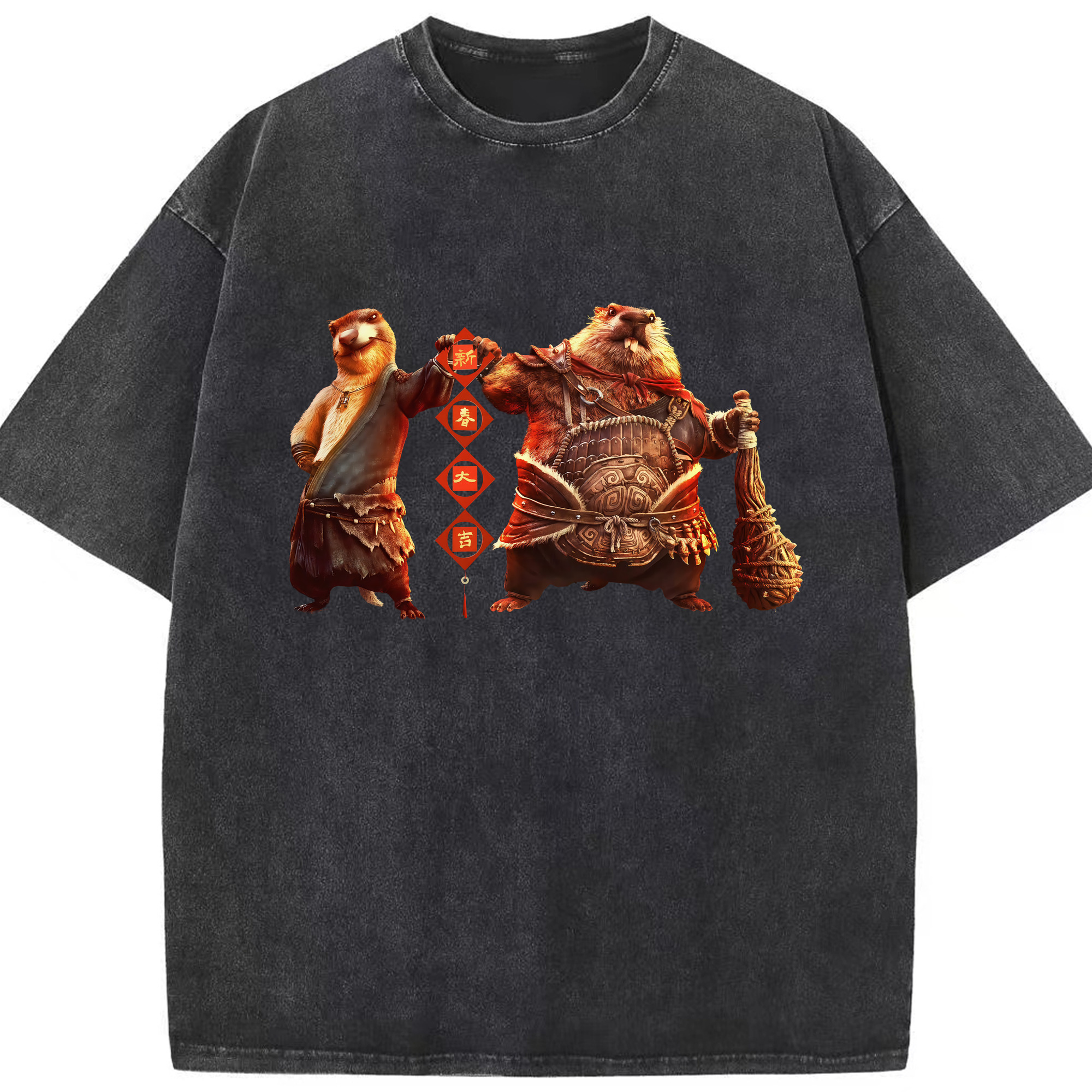 （画像用） Ne Zha 2 ナタ 魔童の大暴れ 綿100% ヴィンテージ風 半袖Tシャツ（フロントプリント）