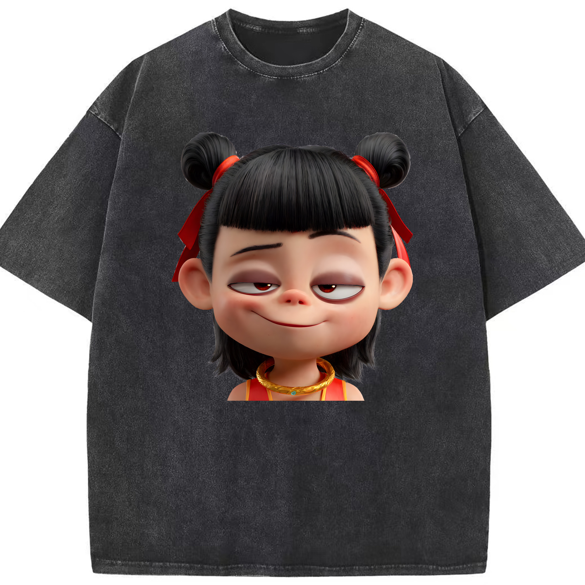 （画像用） Ne Zha 2 ナタ 魔童の大暴れ 綿100% ヴィンテージ風 半袖Tシャツ（フロントプリント）