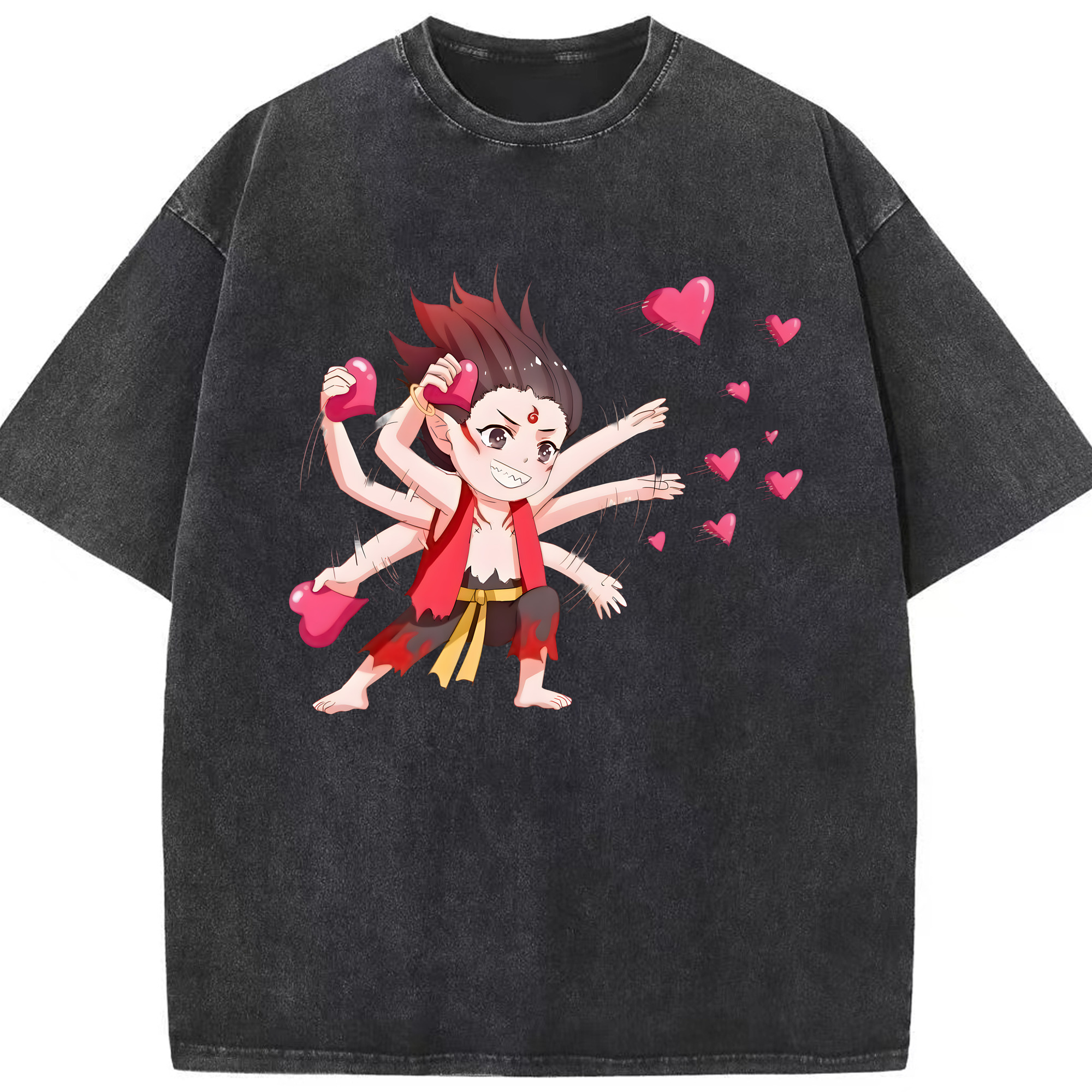 （画像用） Ne Zha 2 ナタ 魔童の大暴れ 綿100% ヴィンテージ風 半袖Tシャツ（フロントプリント）