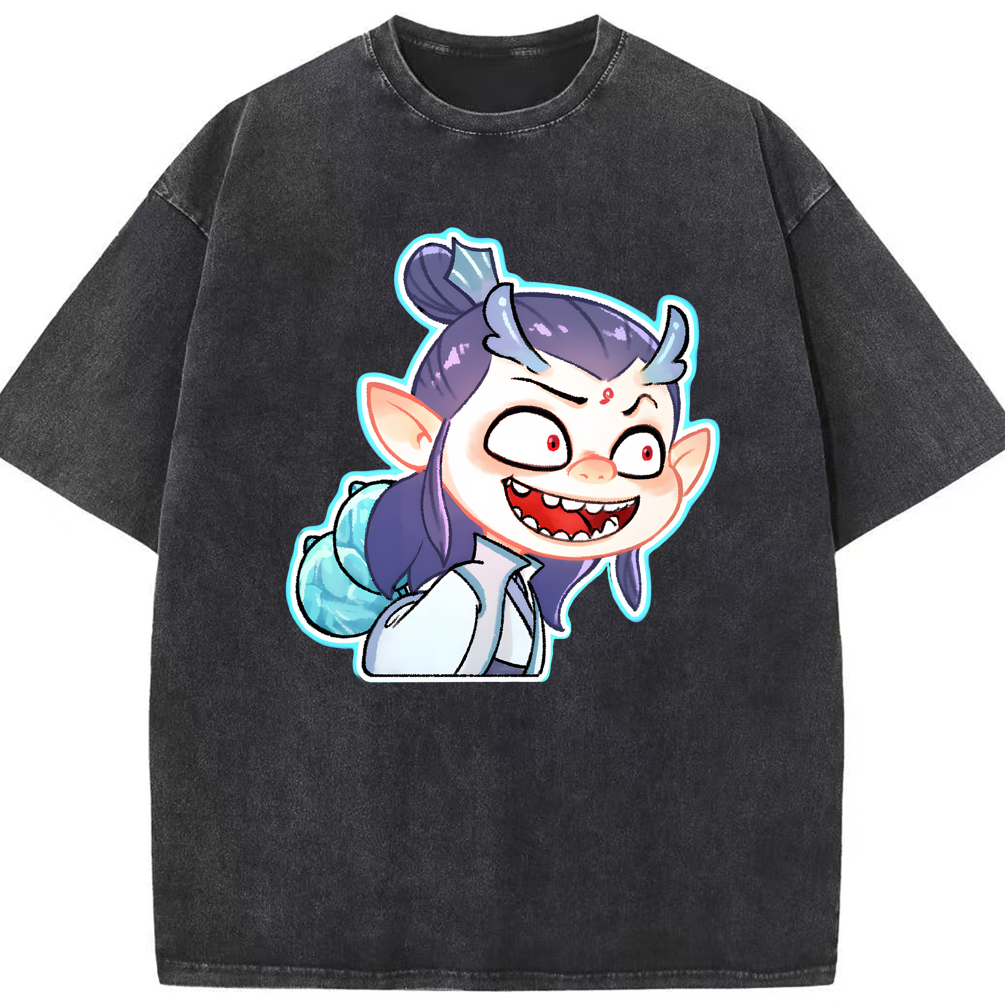 （画像用） Ne Zha 2 ナタ 魔童の大暴れ 綿100% ヴィンテージ風 半袖Tシャツ（フロントプリント）