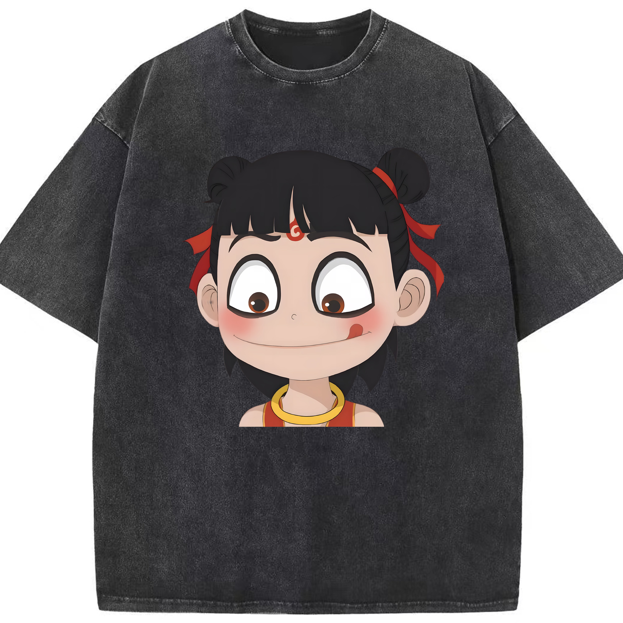 （画像用） Ne Zha 2 ナタ 魔童の大暴れ 綿100% ヴィンテージ風 半袖Tシャツ（フロントプリント）