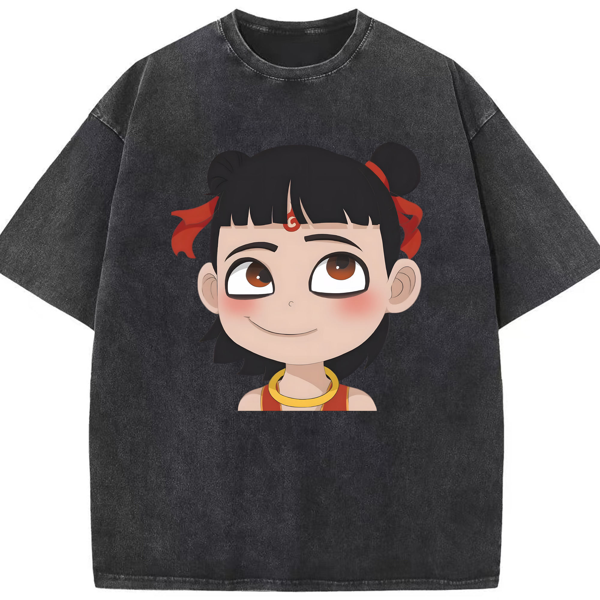 （画像用） Ne Zha 2 ナタ 魔童の大暴れ 綿100% ヴィンテージ風 半袖Tシャツ（フロントプリント）
