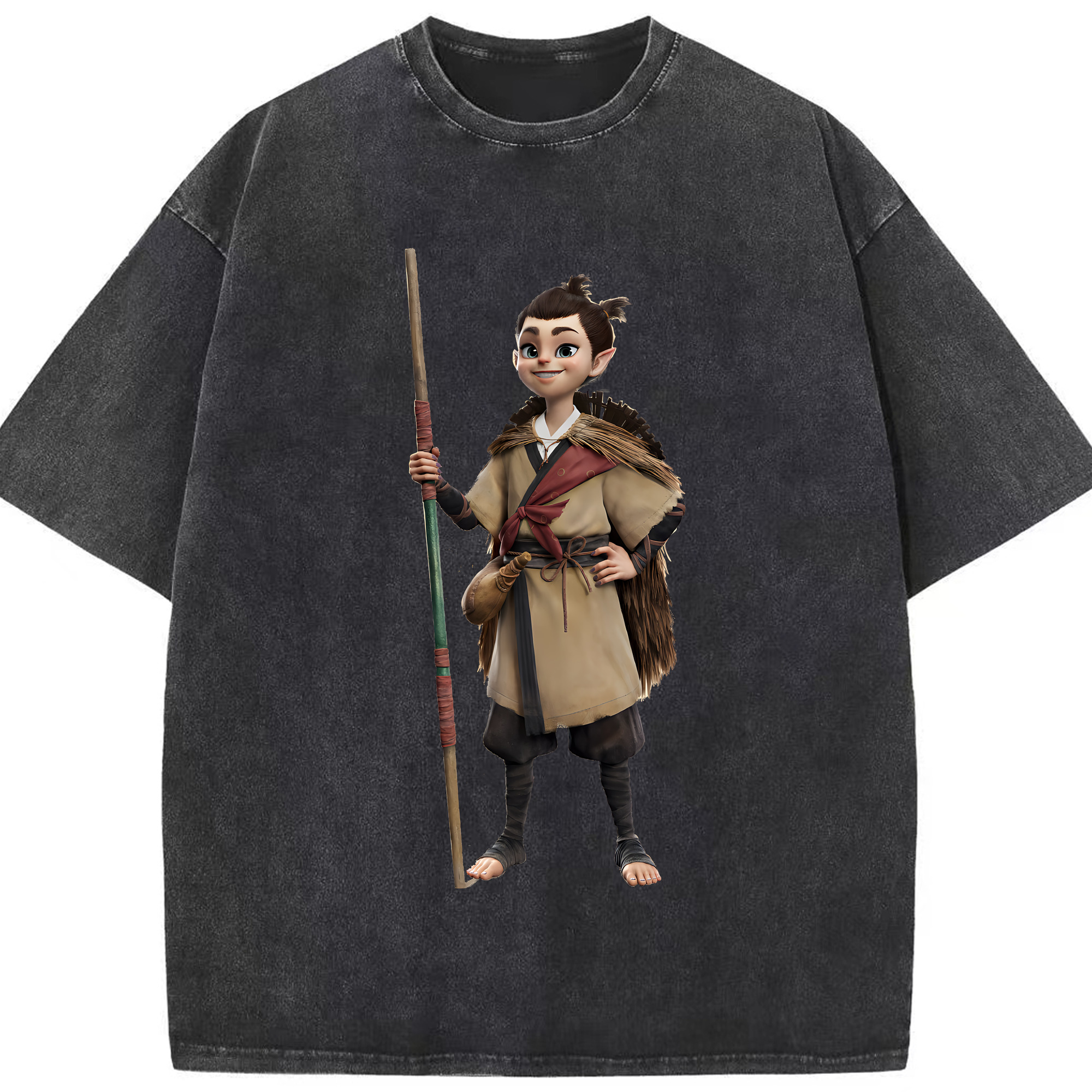 （画像用） Ne Zha 2 ナタ 魔童の大暴れ 綿100% ヴィンテージ風 半袖Tシャツ（フロントプリント）
