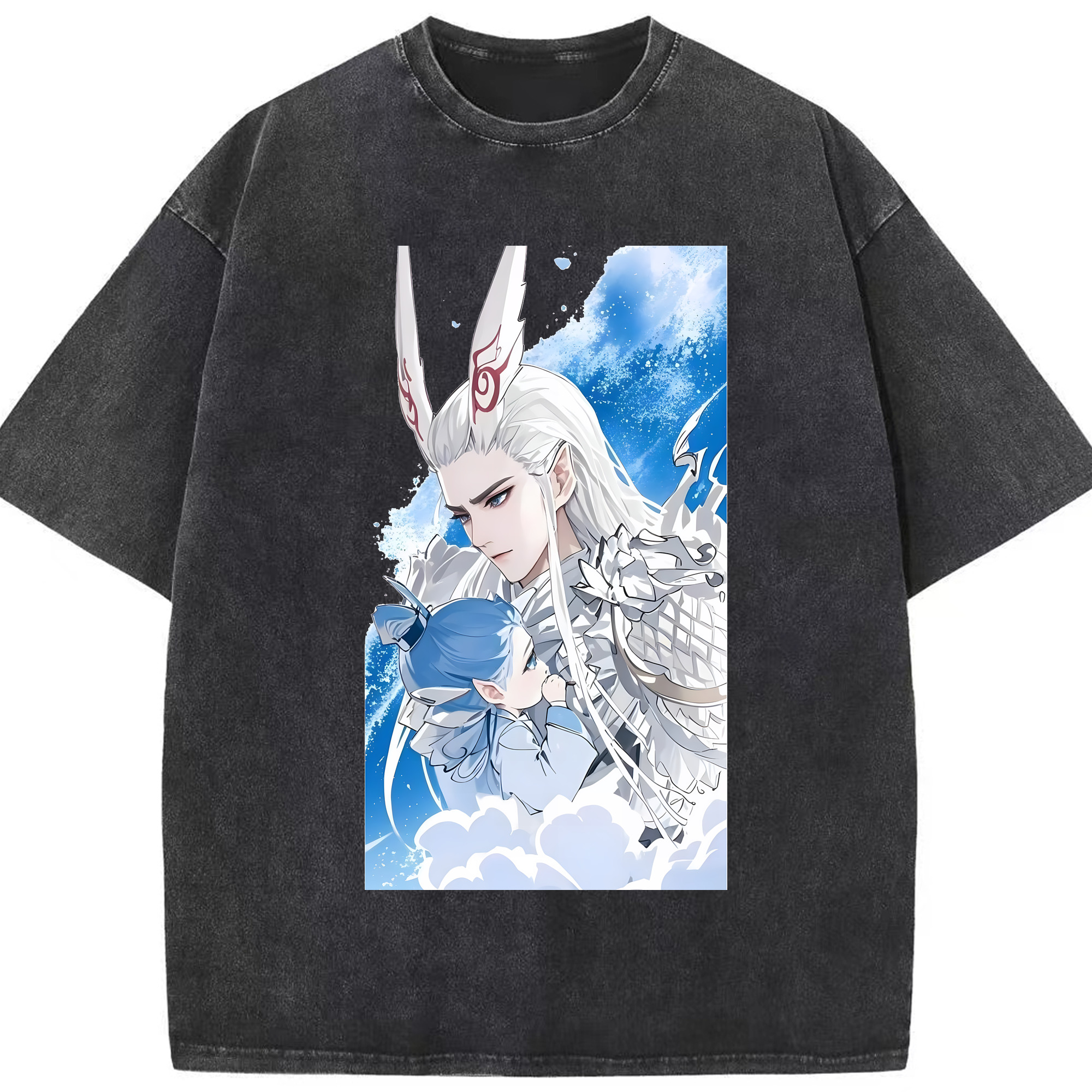 （画像用） Ne Zha 2 ナタ 魔童の大暴れ 綿100% ヴィンテージ風 半袖Tシャツ（フロントプリント）