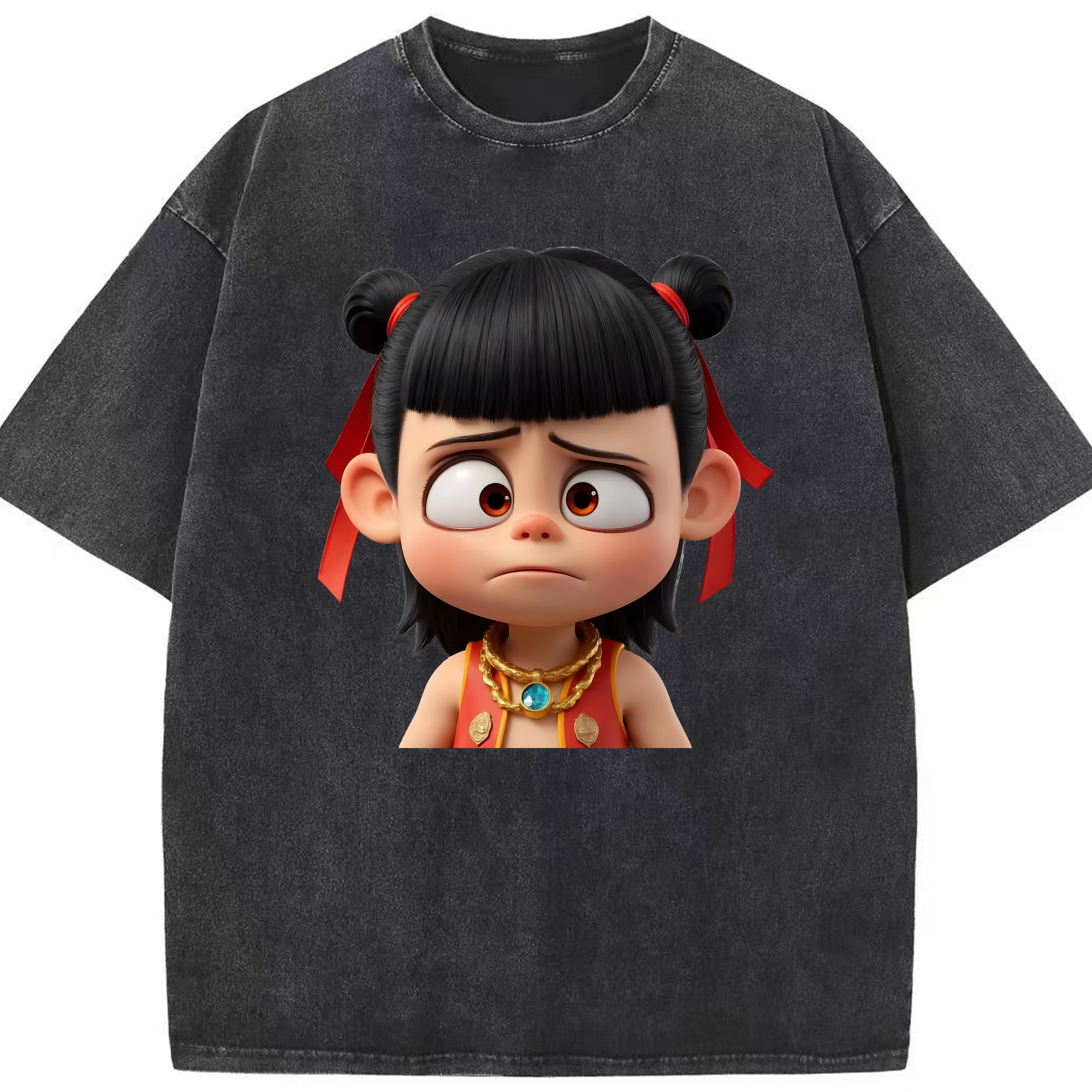 （画像用） Ne Zha 2 ナタ 魔童の大暴れ 綿100% ヴィンテージ風 半袖Tシャツ（フロントプリント）