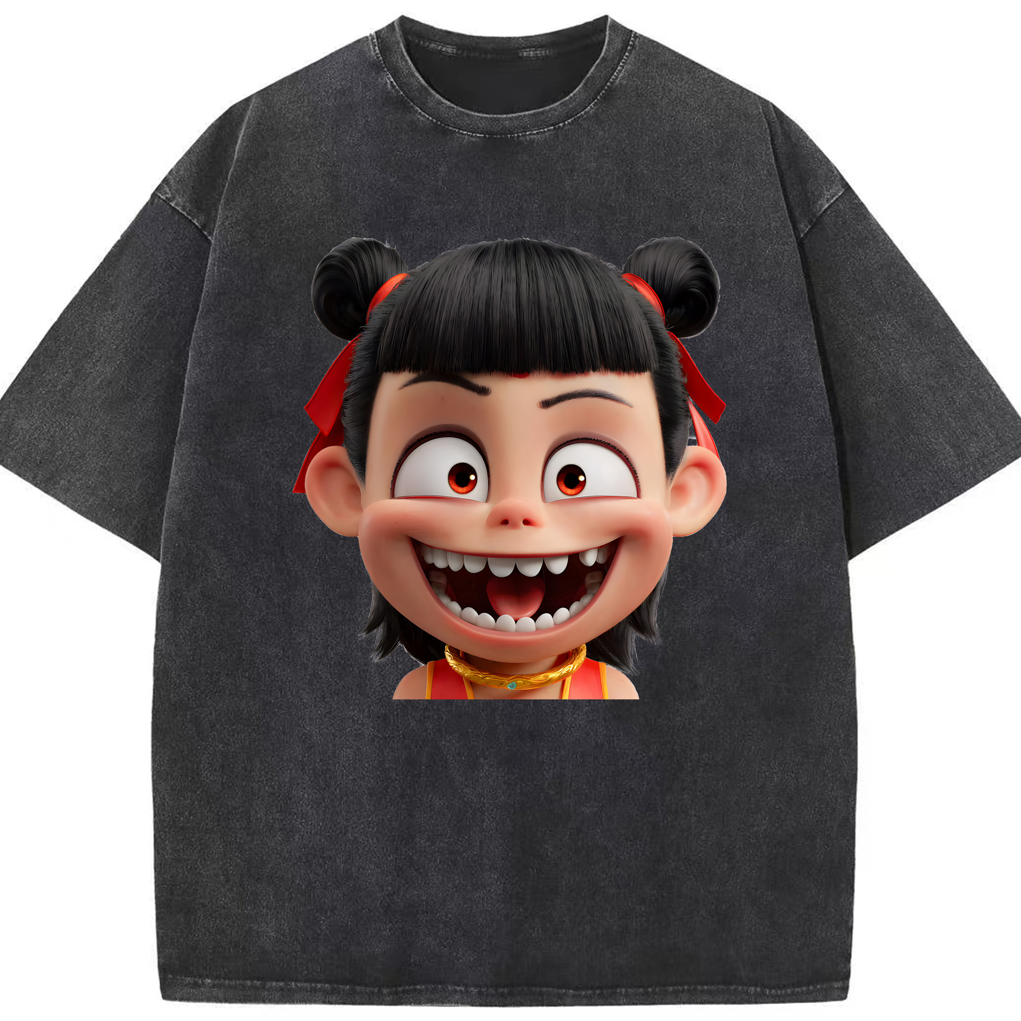 （画像用） Ne Zha 2 ナタ 魔童の大暴れ 綿100% ヴィンテージ風 半袖Tシャツ（フロントプリント）