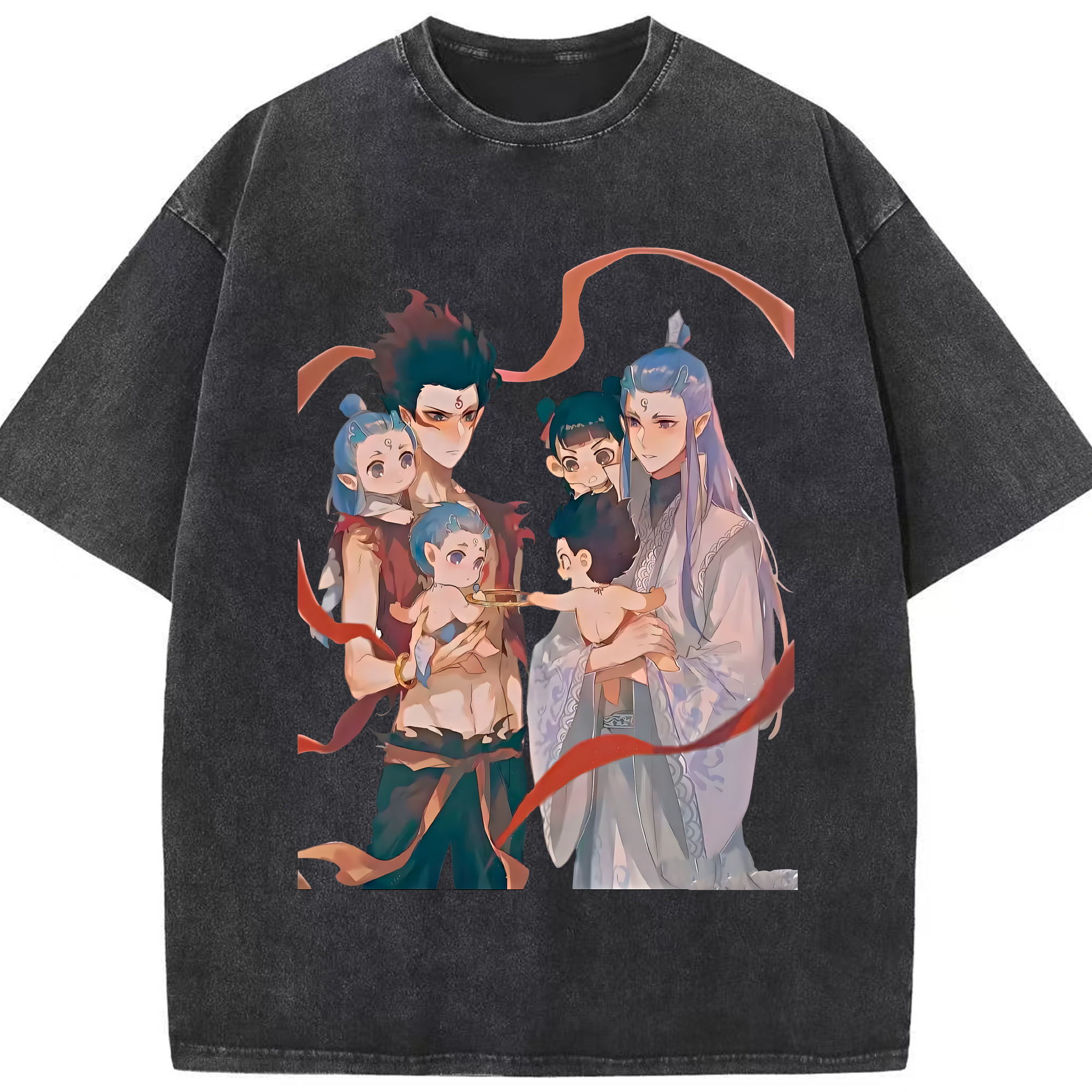 （画像用） Ne Zha 2 ナタ 魔童の大暴れ 綿100% ヴィンテージ風 半袖Tシャツ（フロントプリント）