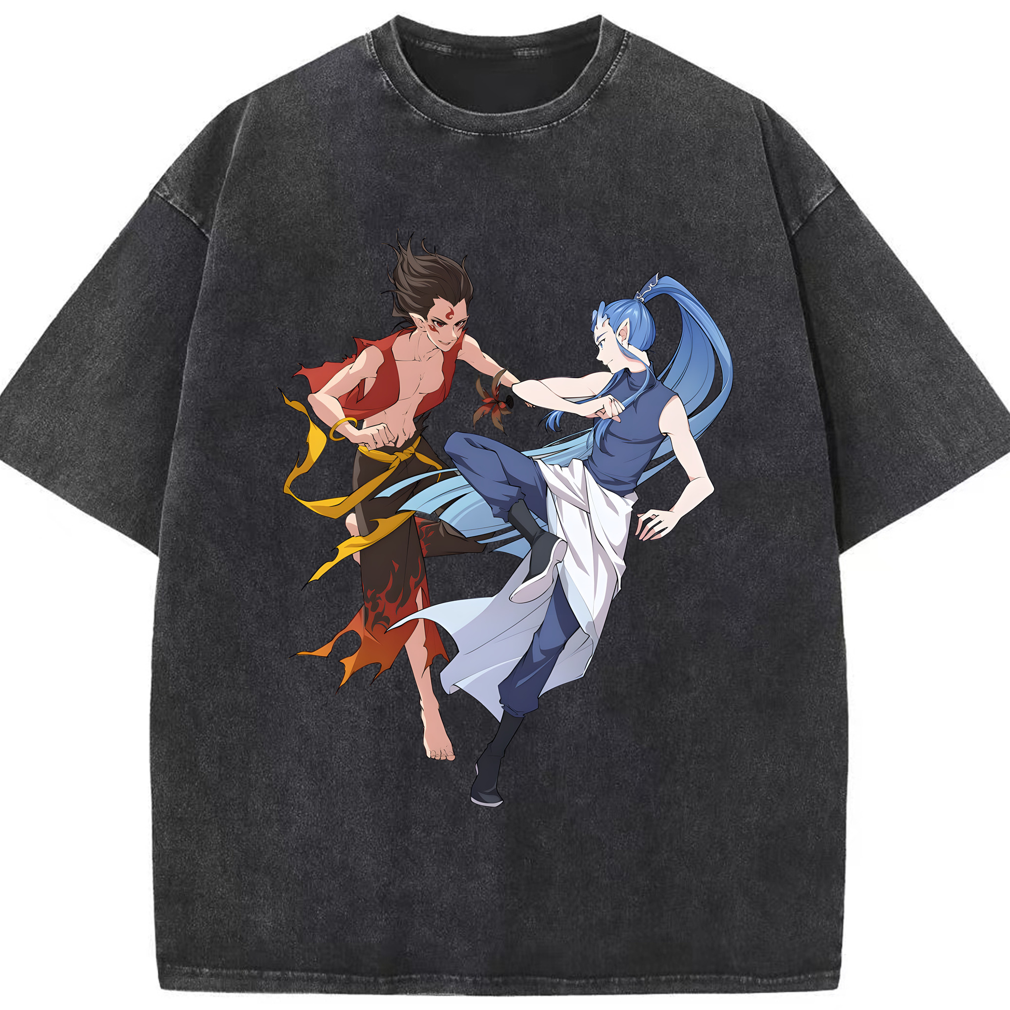 （画像用） Ne Zha 2 ナタ 魔童の大暴れ 綿100% ヴィンテージ風 半袖Tシャツ（フロントプリント）