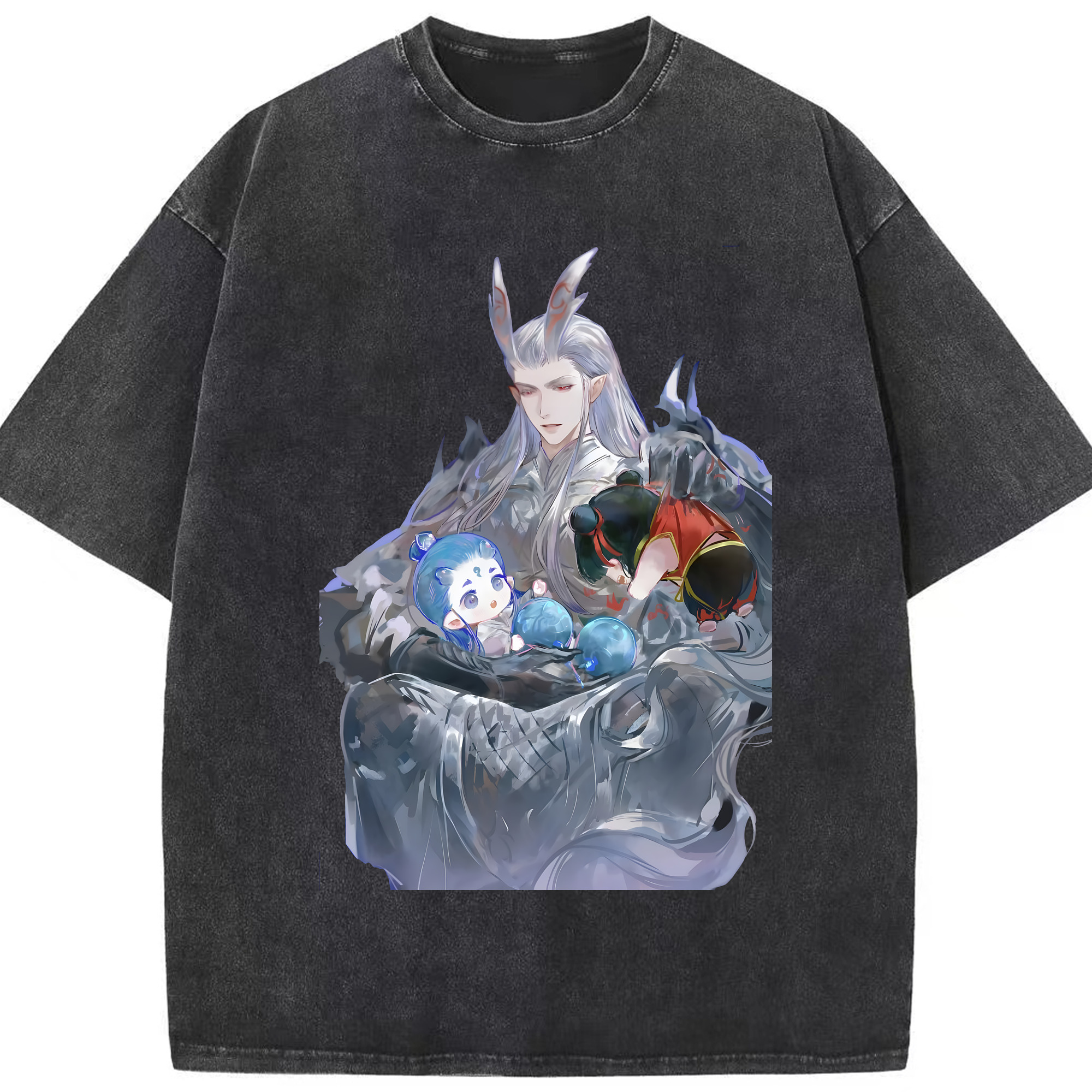 （画像用） Ne Zha 2 ナタ 魔童の大暴れ 綿100% ヴィンテージ風 半袖Tシャツ（フロントプリント）