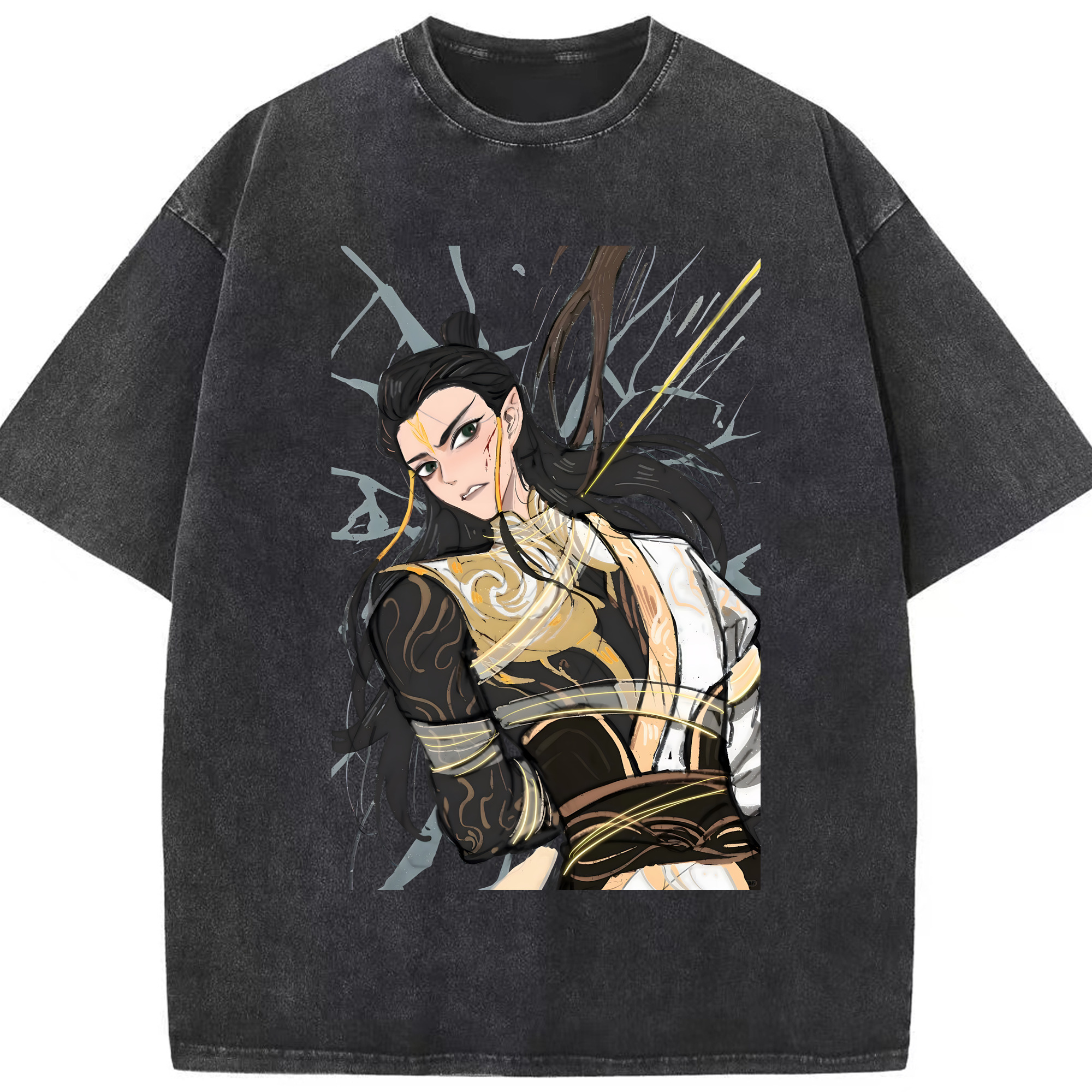 （画像用） Ne Zha 2 ナタ 魔童の大暴れ 綿100% ヴィンテージ風 半袖Tシャツ（フロントプリント）