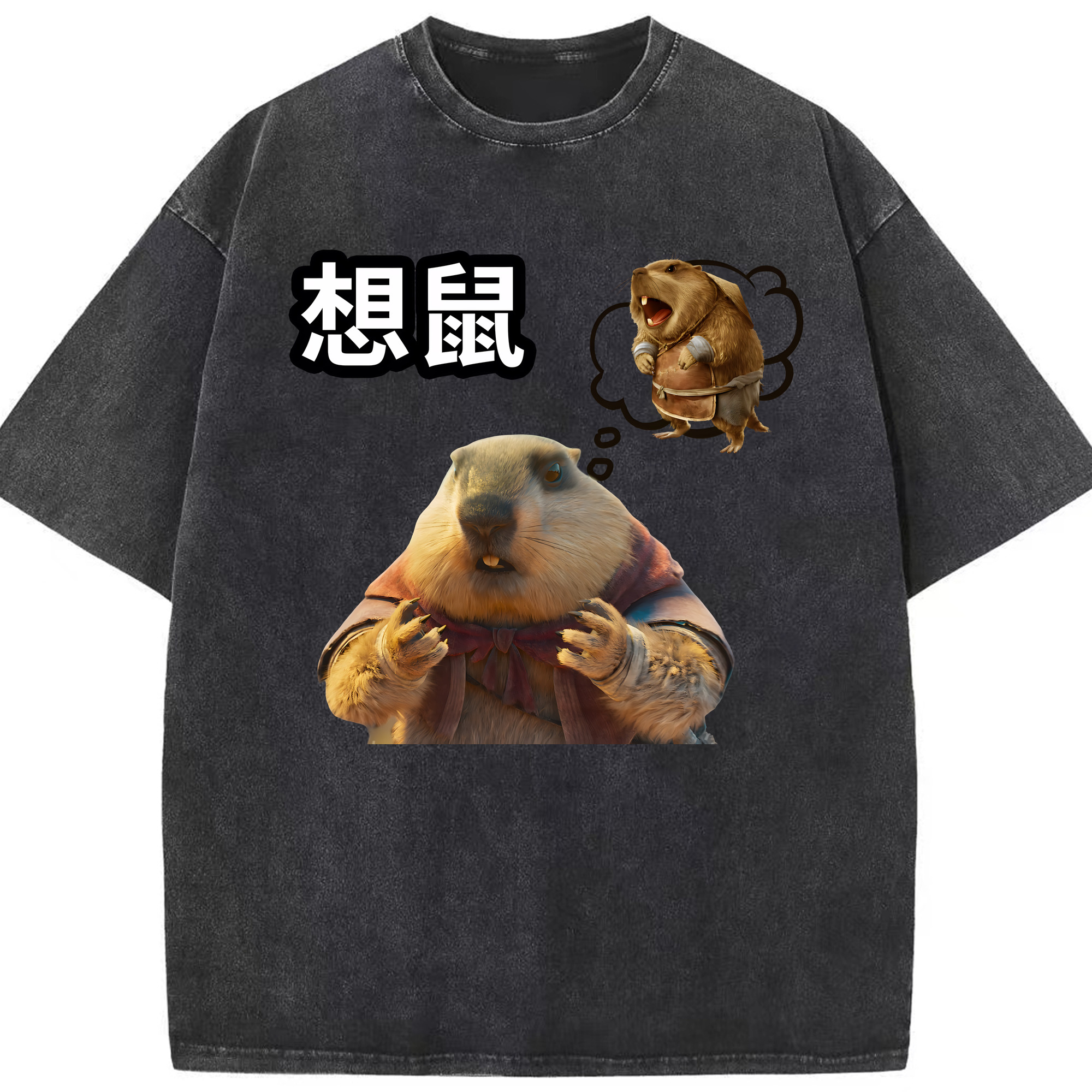 （画像用） Ne Zha 2 ナタ 魔童の大暴れ 綿100% ヴィンテージ風 半袖Tシャツ（フロントプリント）