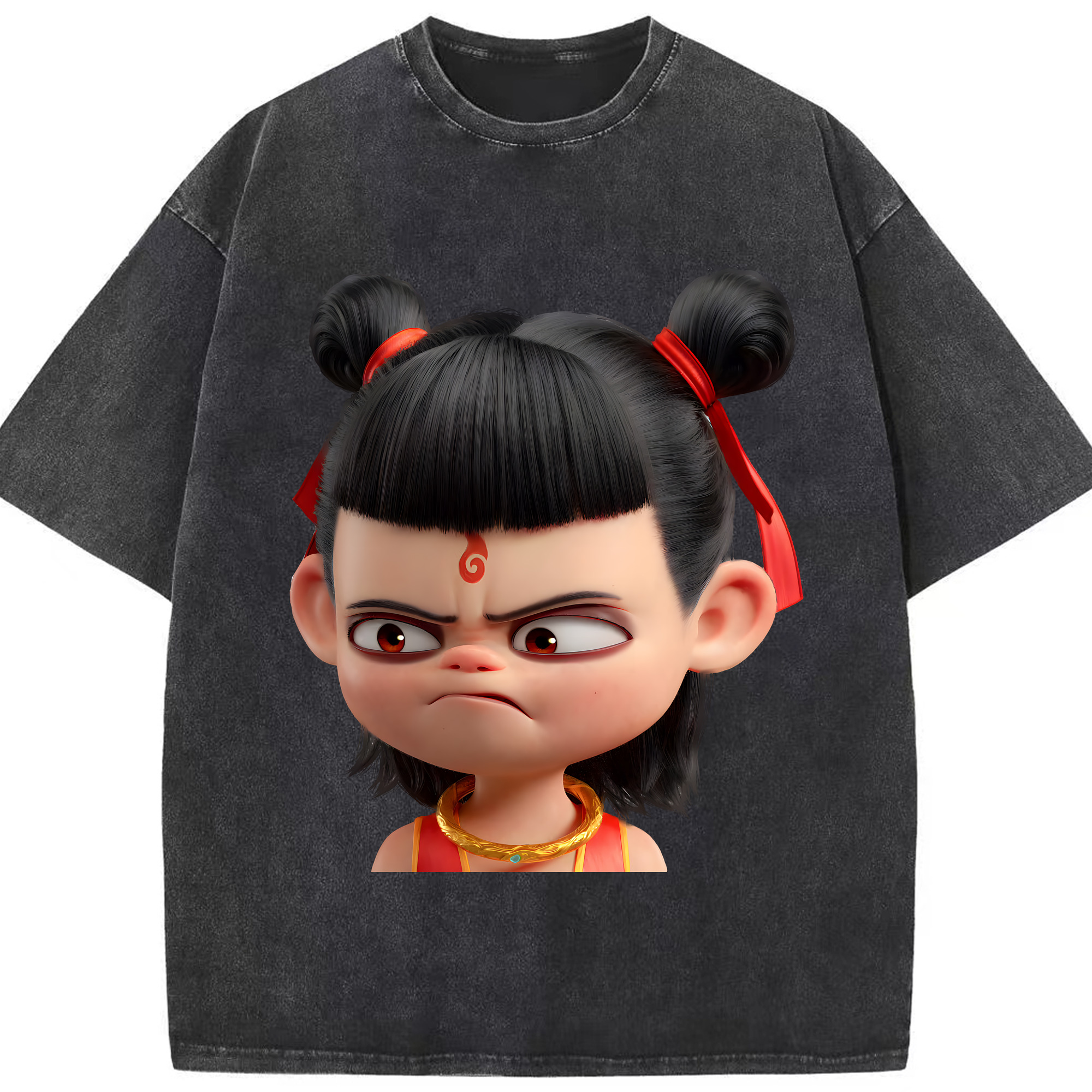 （画像用） Ne Zha 2 ナタ 魔童の大暴れ 綿100% ヴィンテージ風 半袖Tシャツ（フロントプリント）
