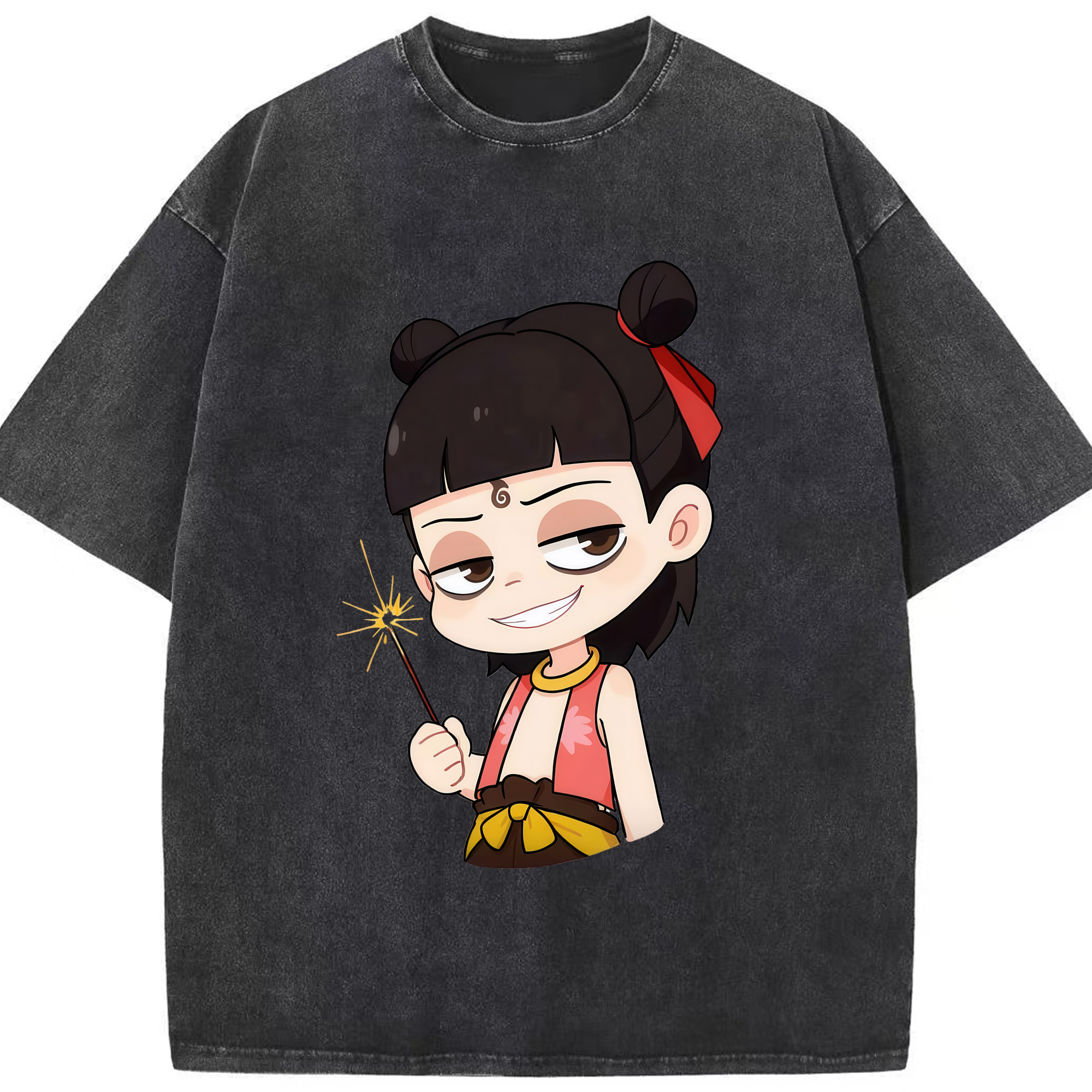 （画像用） Ne Zha 2 ナタ 魔童の大暴れ 綿100% ヴィンテージ風 半袖Tシャツ（フロントプリント）