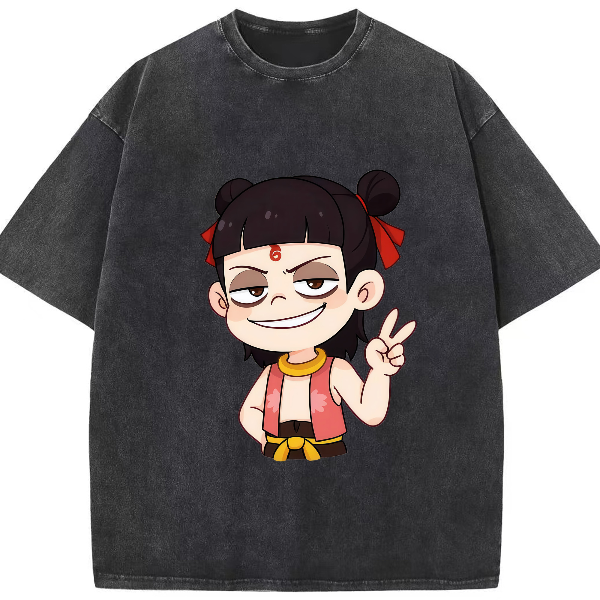 （画像用） Ne Zha 2 ナタ 魔童の大暴れ 綿100% ヴィンテージ風 半袖Tシャツ（フロントプリント）