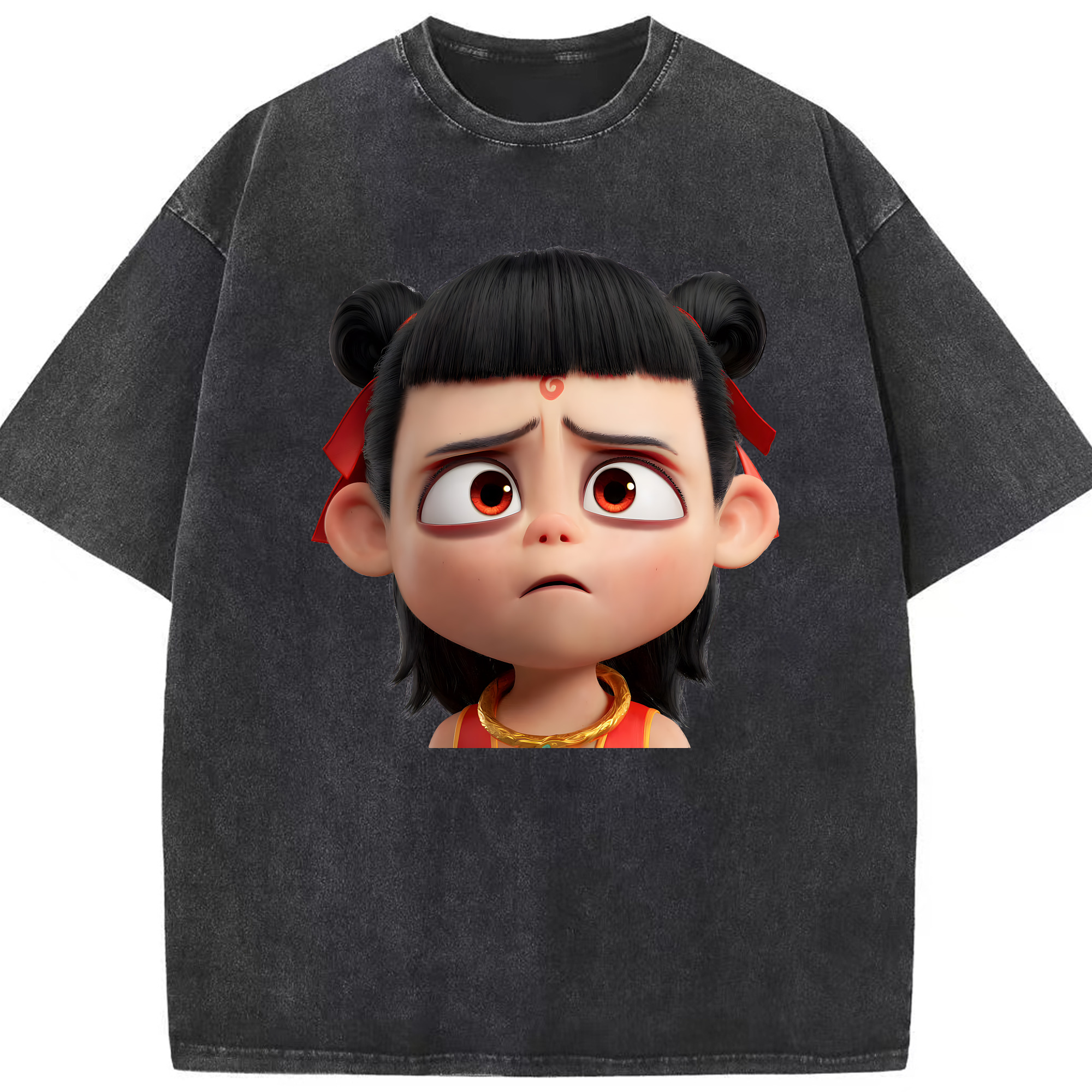 （画像用） Ne Zha 2 ナタ 魔童の大暴れ 綿100% ヴィンテージ風 半袖Tシャツ（フロントプリント）