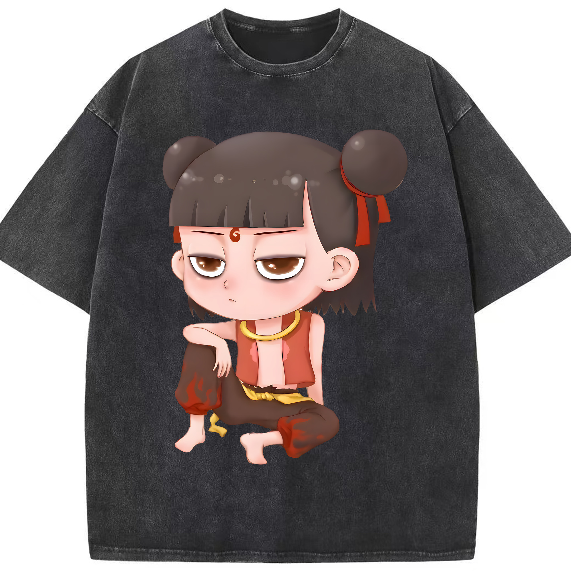 （画像用） Ne Zha 2 ナタ 魔童の大暴れ 綿100% ヴィンテージ風 半袖Tシャツ（フロントプリント）