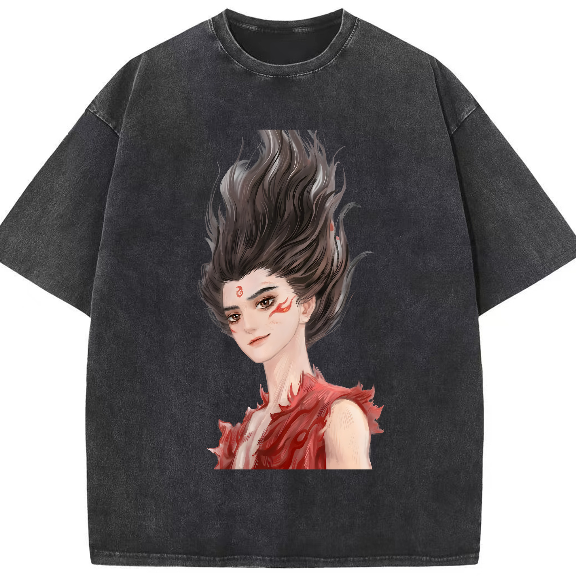 （画像用） Ne Zha 2 ナタ 魔童の大暴れ 綿100% ヴィンテージ風 半袖Tシャツ（フロントプリント）