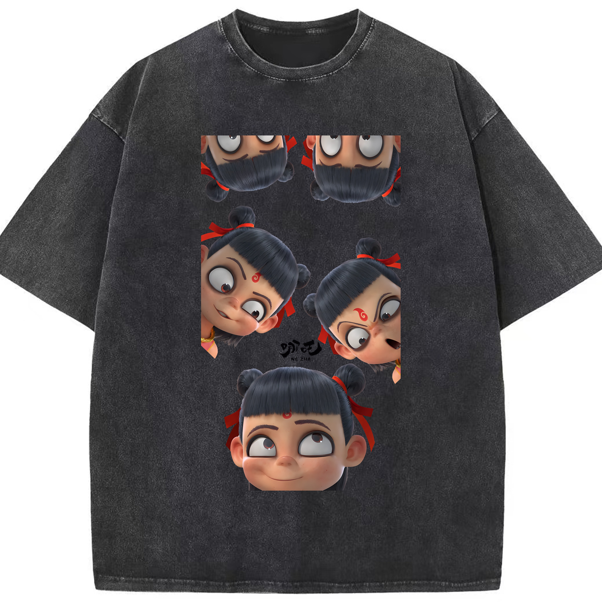 （画像用） Ne Zha 2 ナタ 魔童の大暴れ 綿100% ヴィンテージ風 半袖Tシャツ（フロントプリント）