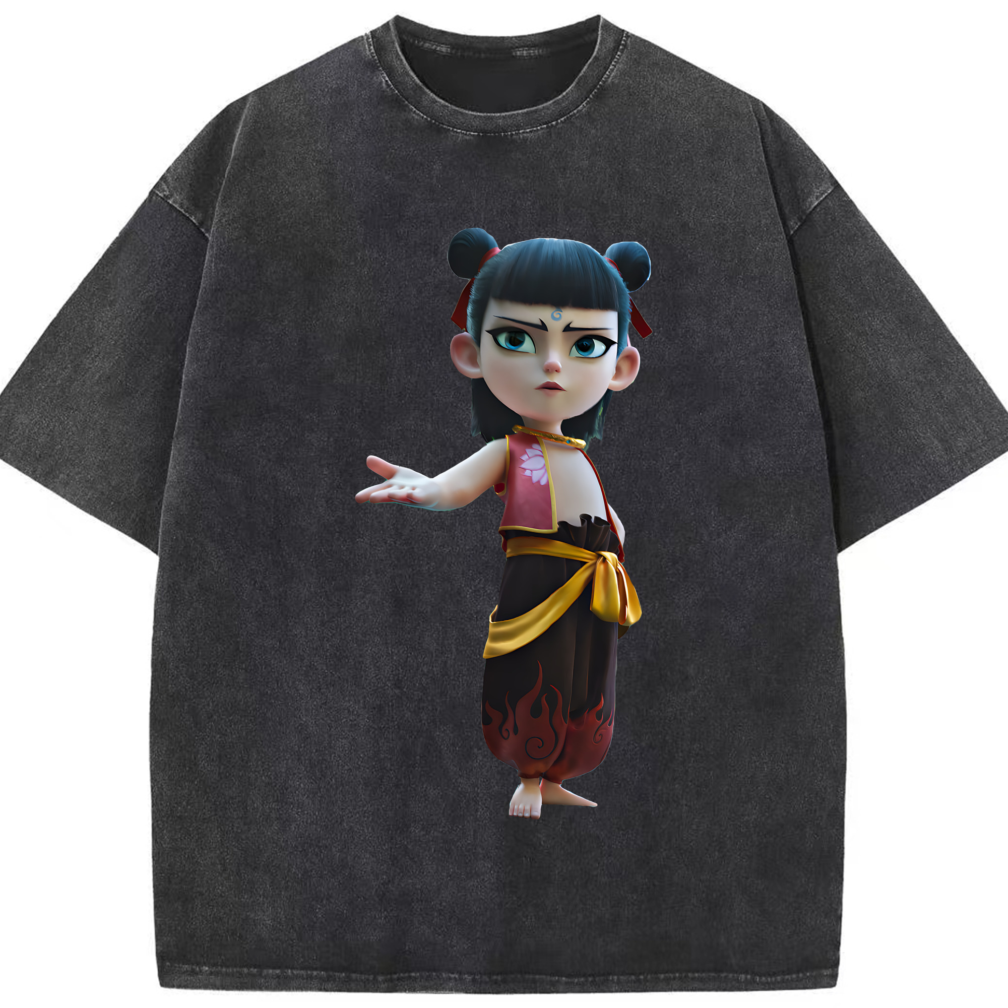 （画像用） Ne Zha 2 ナタ 魔童の大暴れ 綿100% ヴィンテージ風 半袖Tシャツ（フロントプリント）