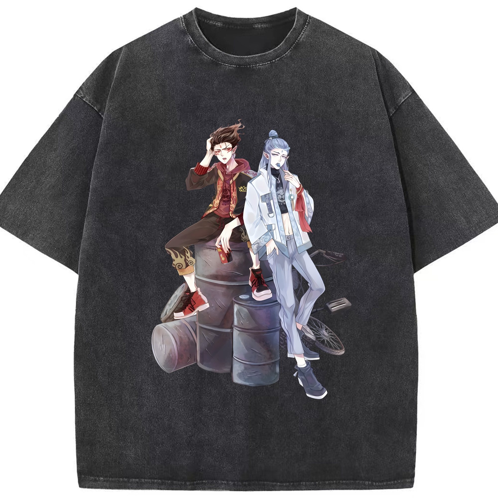（画像用） Ne Zha 2 ナタ 魔童の大暴れ 綿100% ヴィンテージ風 半袖Tシャツ（フロントプリント）
