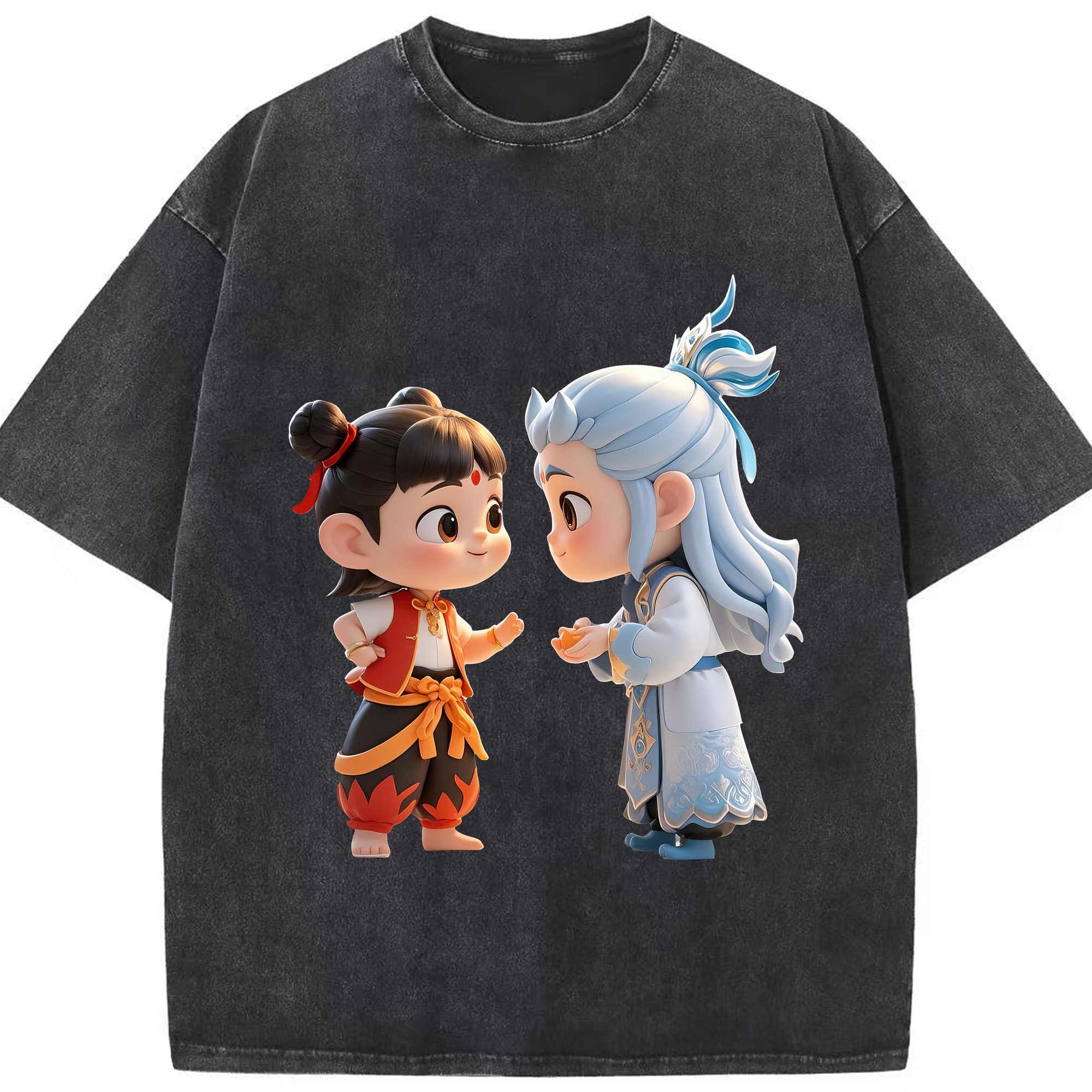（画像用） Ne Zha 2 ナタ 魔童の大暴れ 綿100% ヴィンテージ風 半袖Tシャツ（フロントプリント）