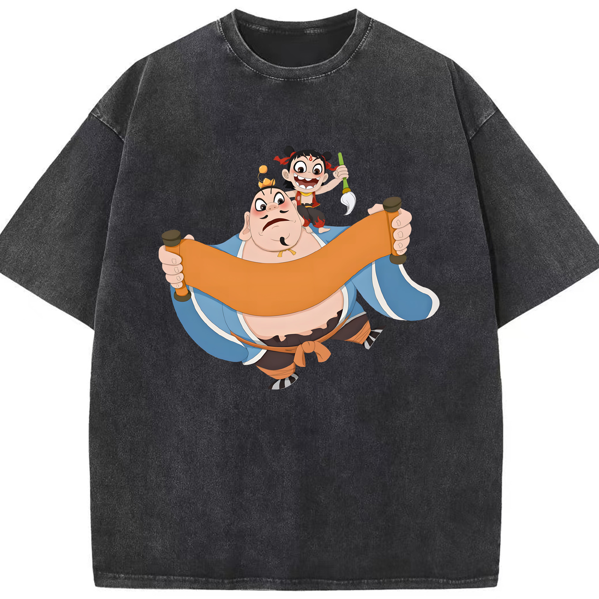 （画像用） Ne Zha 2 ナタ 魔童の大暴れ 綿100% ヴィンテージ風 半袖Tシャツ（フロントプリント）