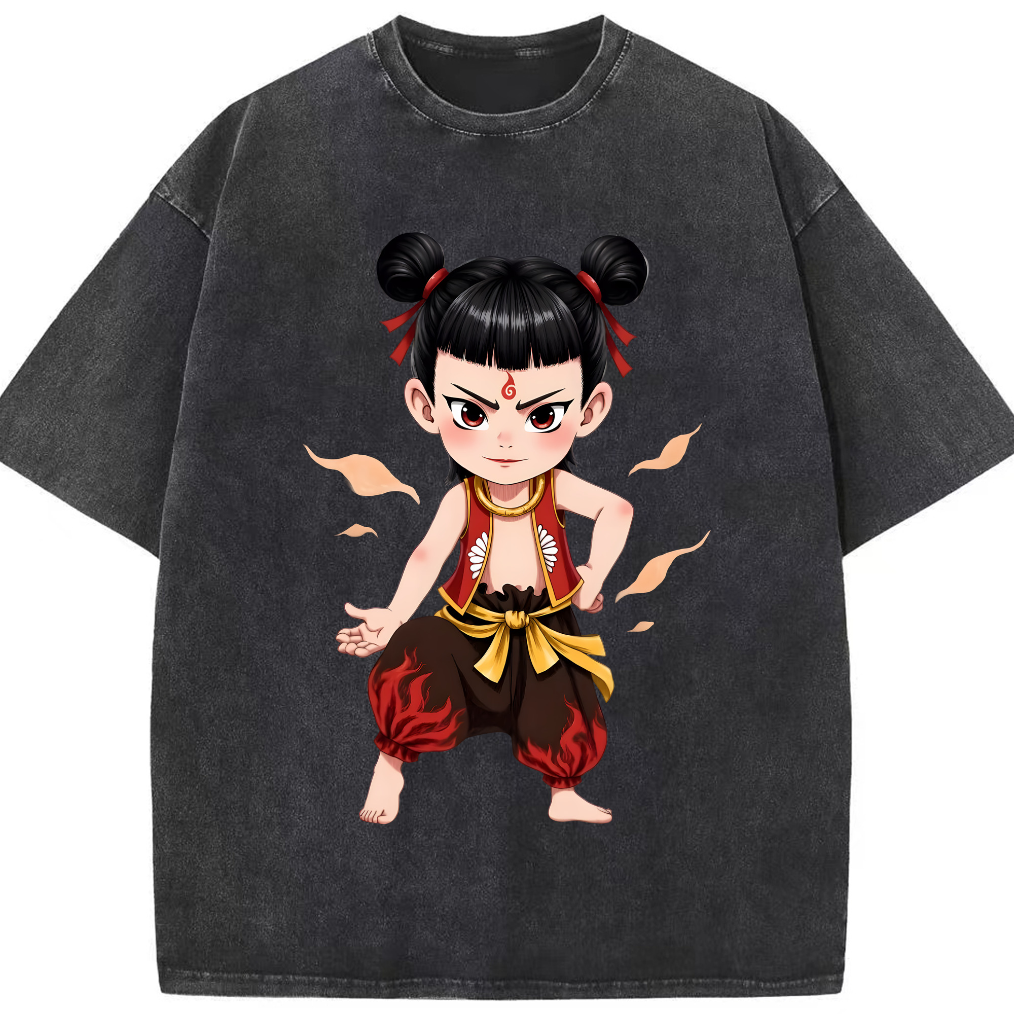 （画像用） Ne Zha 2 ナタ 魔童の大暴れ 綿100% ヴィンテージ風 半袖Tシャツ（フロントプリント）