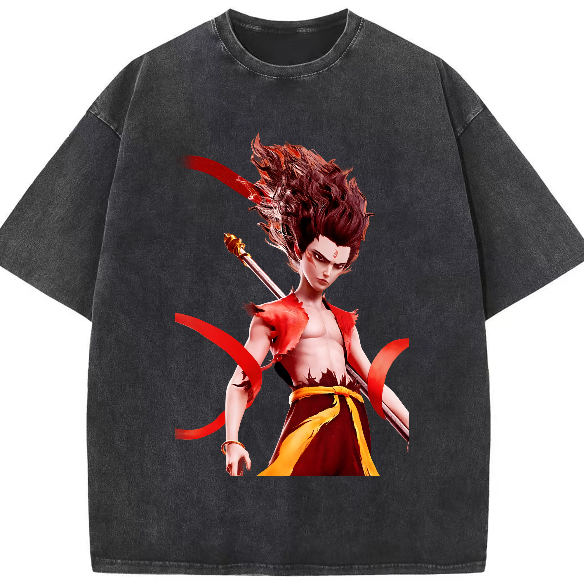 （画像用） Ne Zha 2 ナタ 魔童の大暴れ 綿100% ヴィンテージ風 半袖Tシャツ（フロントプリント）