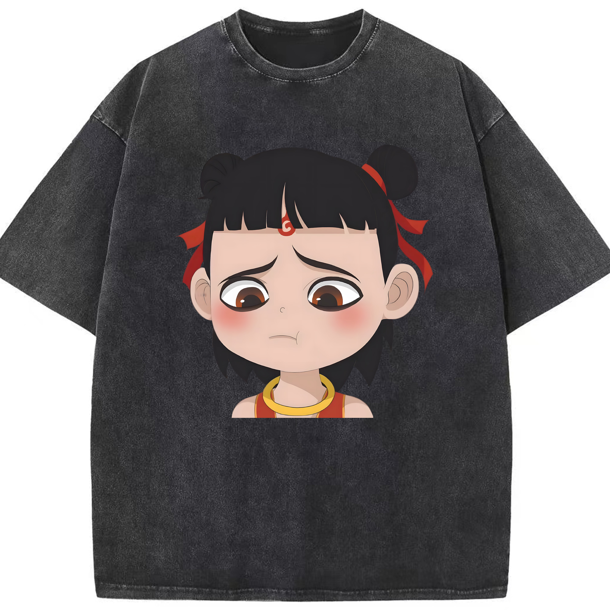 （画像用） Ne Zha 2 ナタ 魔童の大暴れ 綿100% ヴィンテージ風 半袖Tシャツ（フロントプリント）