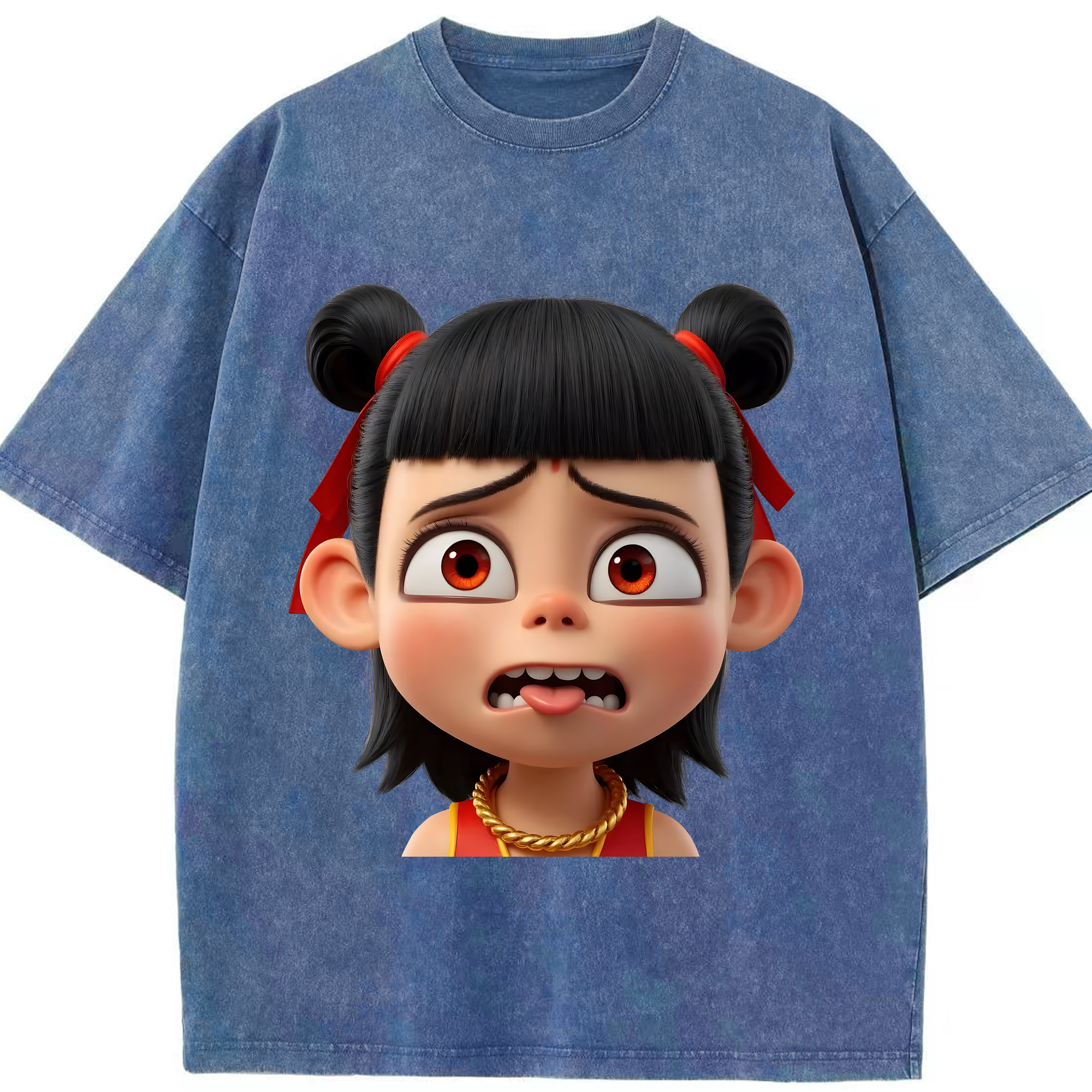 （画像用） Ne Zha 2 ナタ 魔童の大暴れ 綿100% ヴィンテージ風 半袖Tシャツ（フロントプリント）