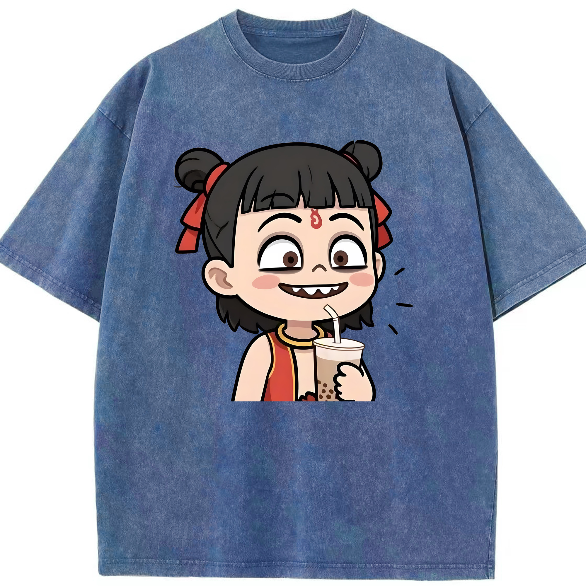 （画像用） Ne Zha 2 ナタ 魔童の大暴れ 綿100% ヴィンテージ風 半袖Tシャツ（フロントプリント）