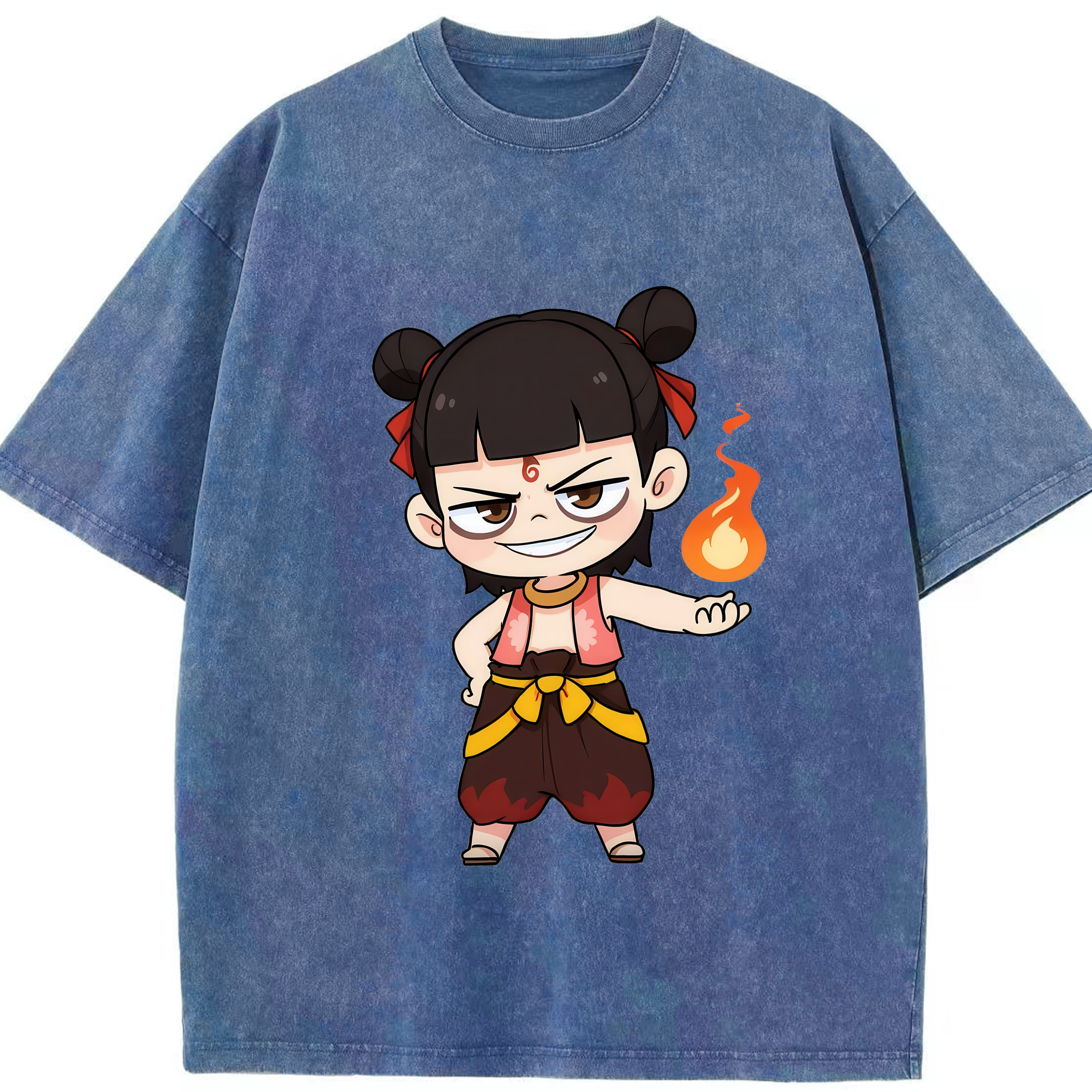 （画像用） Ne Zha 2 ナタ 魔童の大暴れ 綿100% ヴィンテージ風 半袖Tシャツ（フロントプリント）