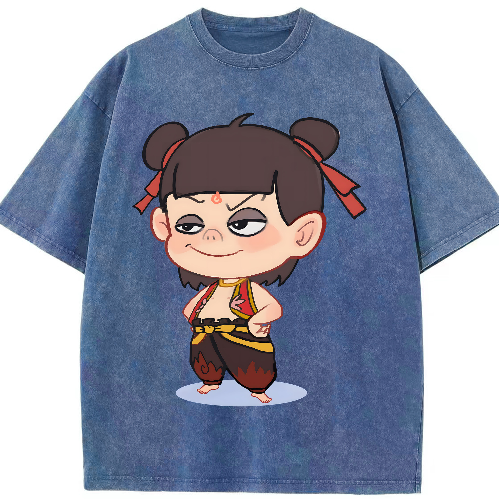 （画像用） Ne Zha 2 ナタ 魔童の大暴れ 綿100% ヴィンテージ風 半袖Tシャツ（フロントプリント）