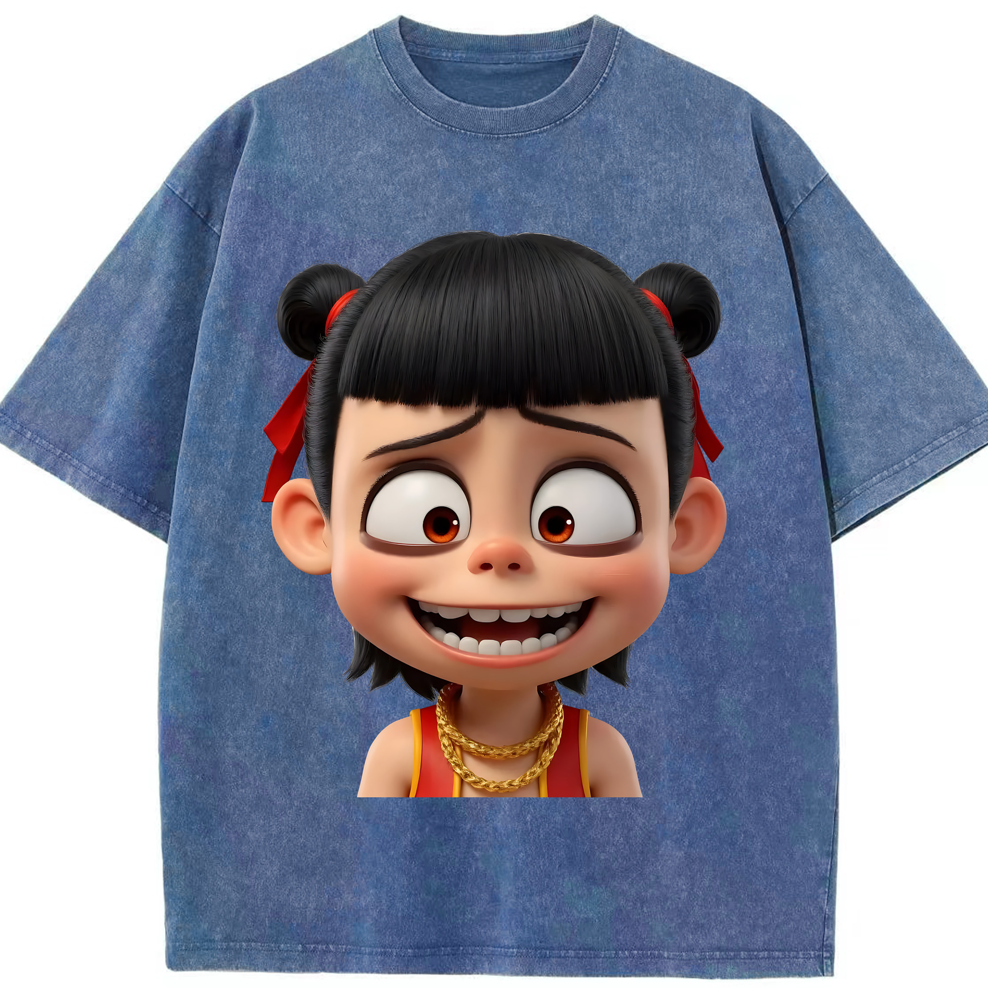 （画像用） Ne Zha 2 ナタ 魔童の大暴れ 綿100% ヴィンテージ風 半袖Tシャツ（フロントプリント）