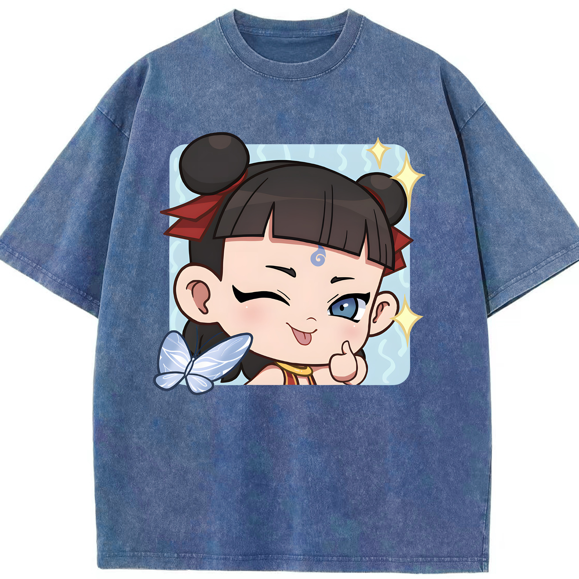 （画像用） Ne Zha 2 ナタ 魔童の大暴れ 綿100% ヴィンテージ風 半袖Tシャツ（フロントプリント）