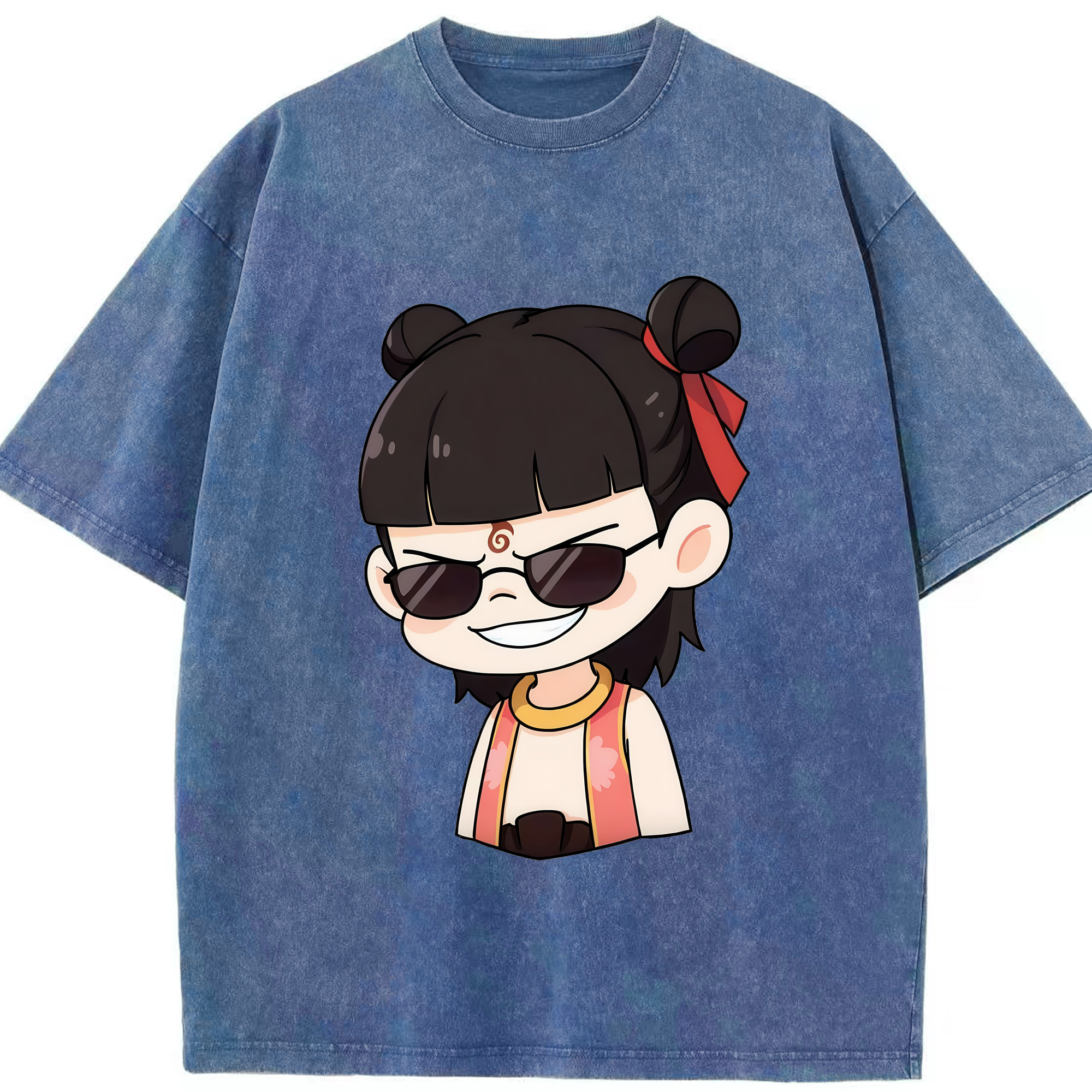 （画像用） Ne Zha 2 ナタ 魔童の大暴れ 綿100% ヴィンテージ風 半袖Tシャツ（フロントプリント）
