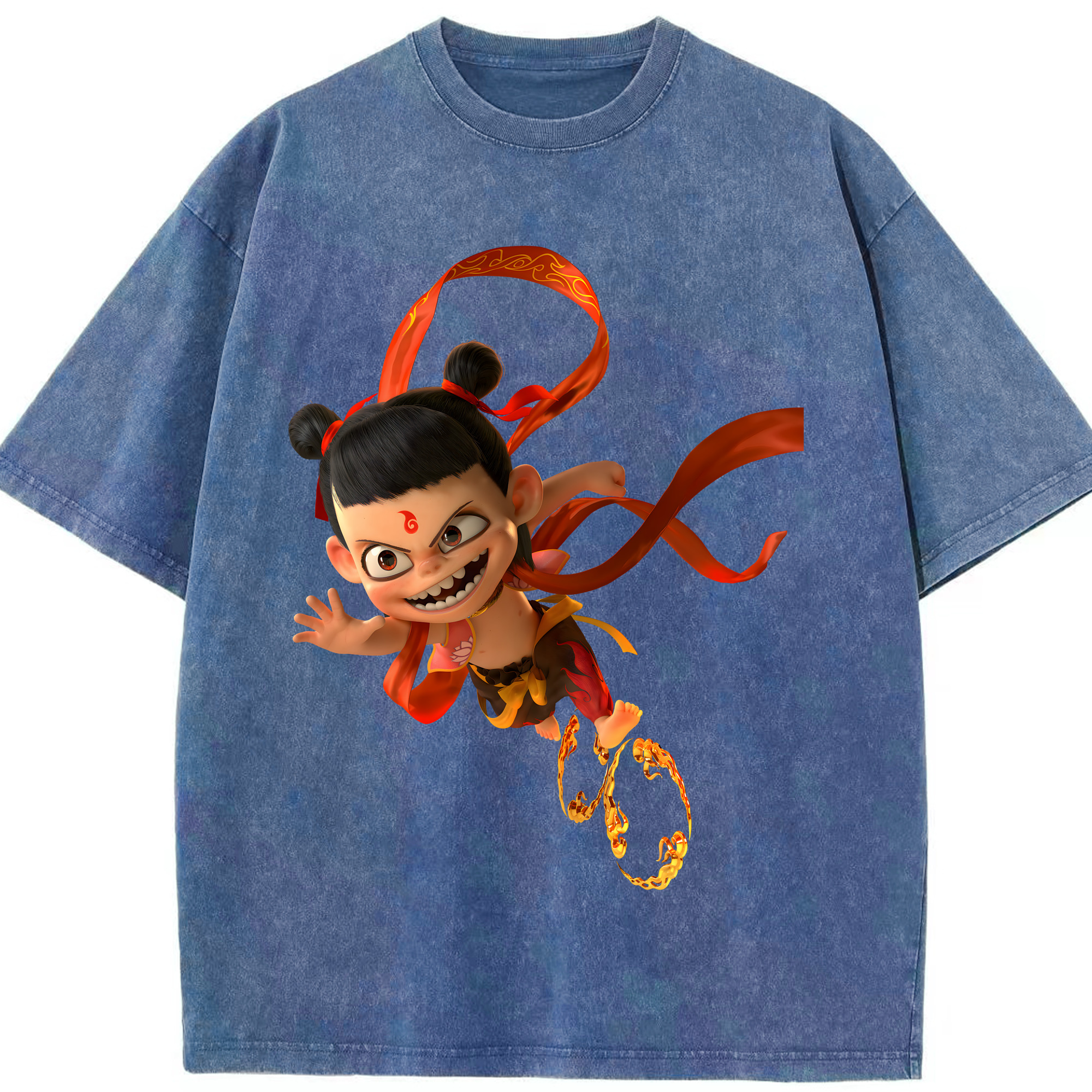 （画像用） Ne Zha 2 ナタ 魔童の大暴れ 綿100% ヴィンテージ風 半袖Tシャツ（フロントプリント）