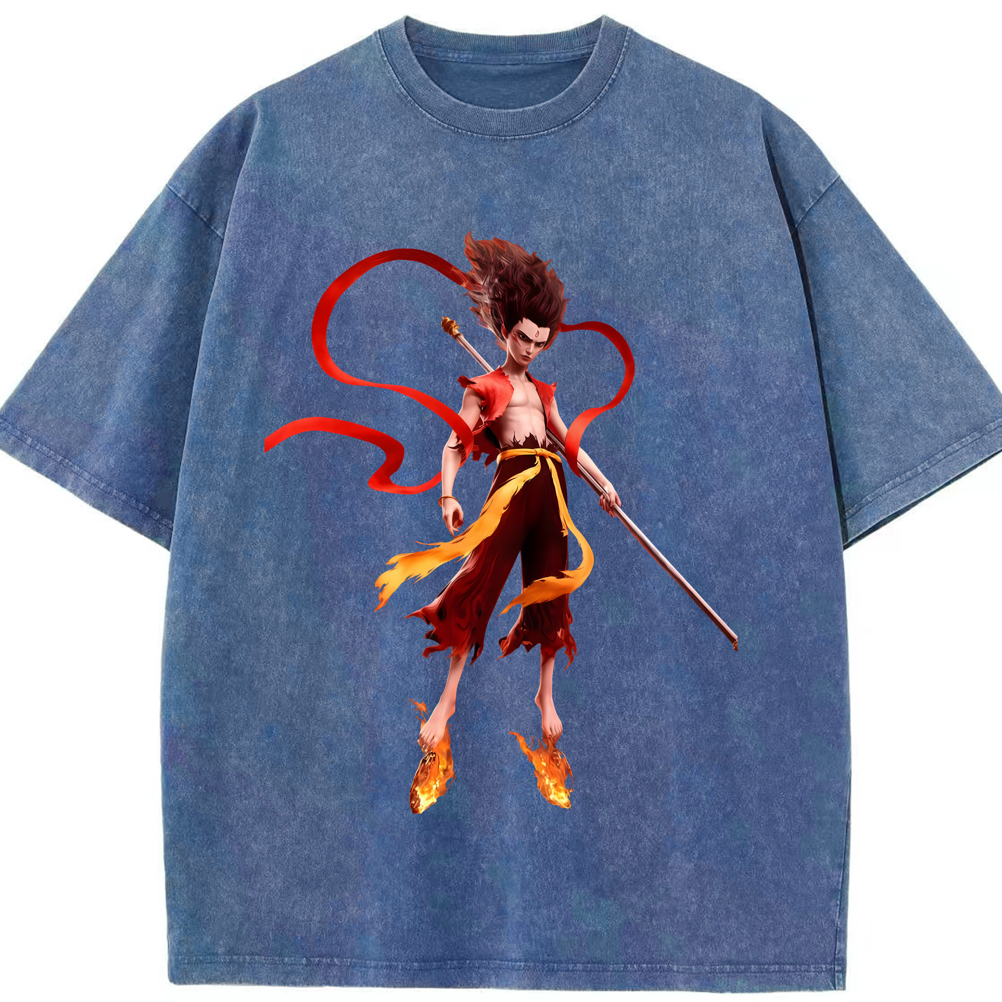 （画像用） Ne Zha 2 ナタ 魔童の大暴れ 綿100% ヴィンテージ風 半袖Tシャツ（フロントプリント）