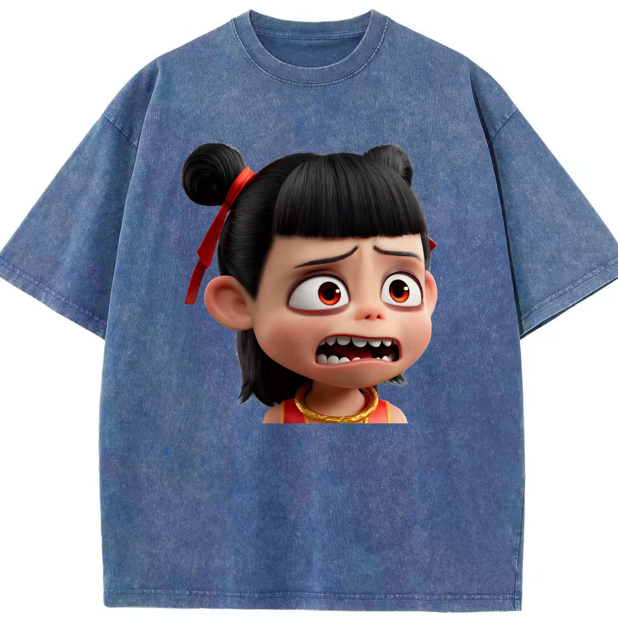 （画像用） Ne Zha 2 ナタ 魔童の大暴れ 綿100% ヴィンテージ風 半袖Tシャツ（フロントプリント）