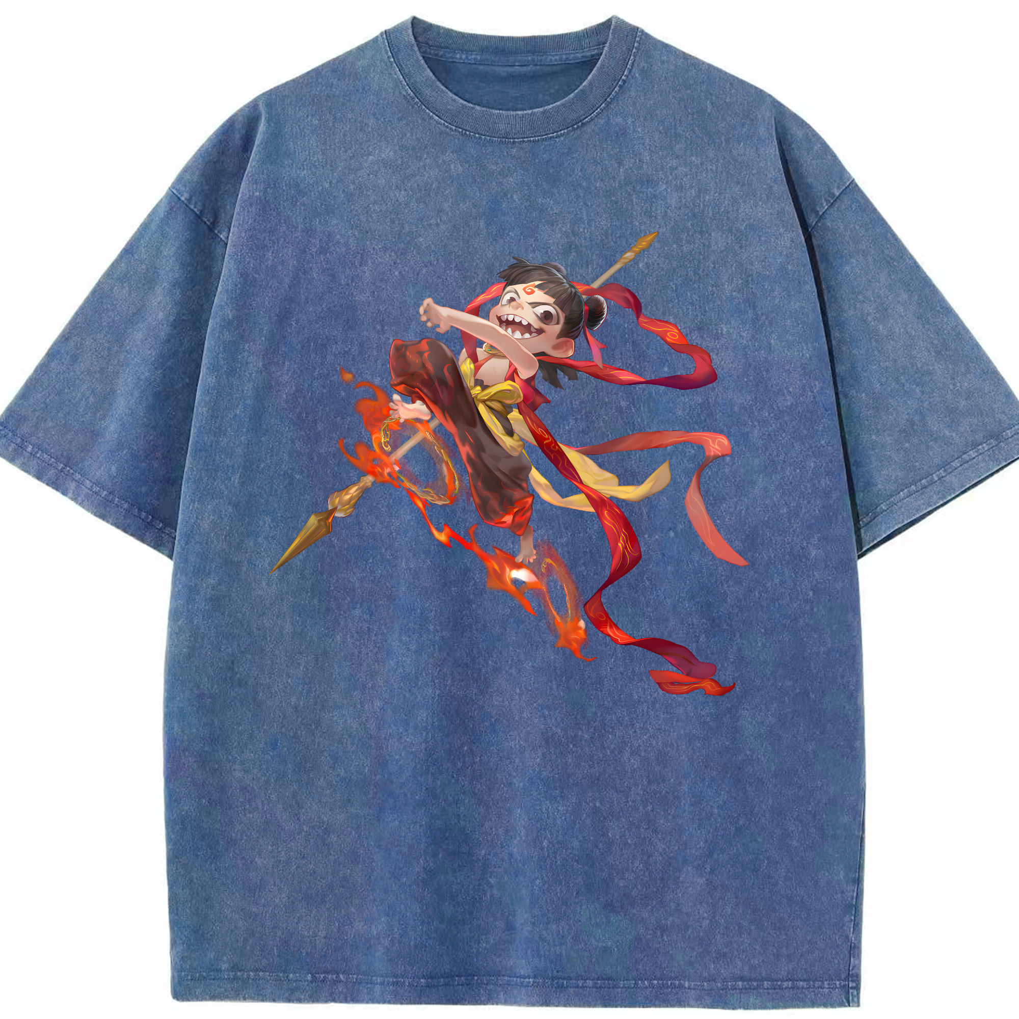 （画像用） Ne Zha 2 ナタ 魔童の大暴れ 綿100% ヴィンテージ風 半袖Tシャツ（フロントプリント）