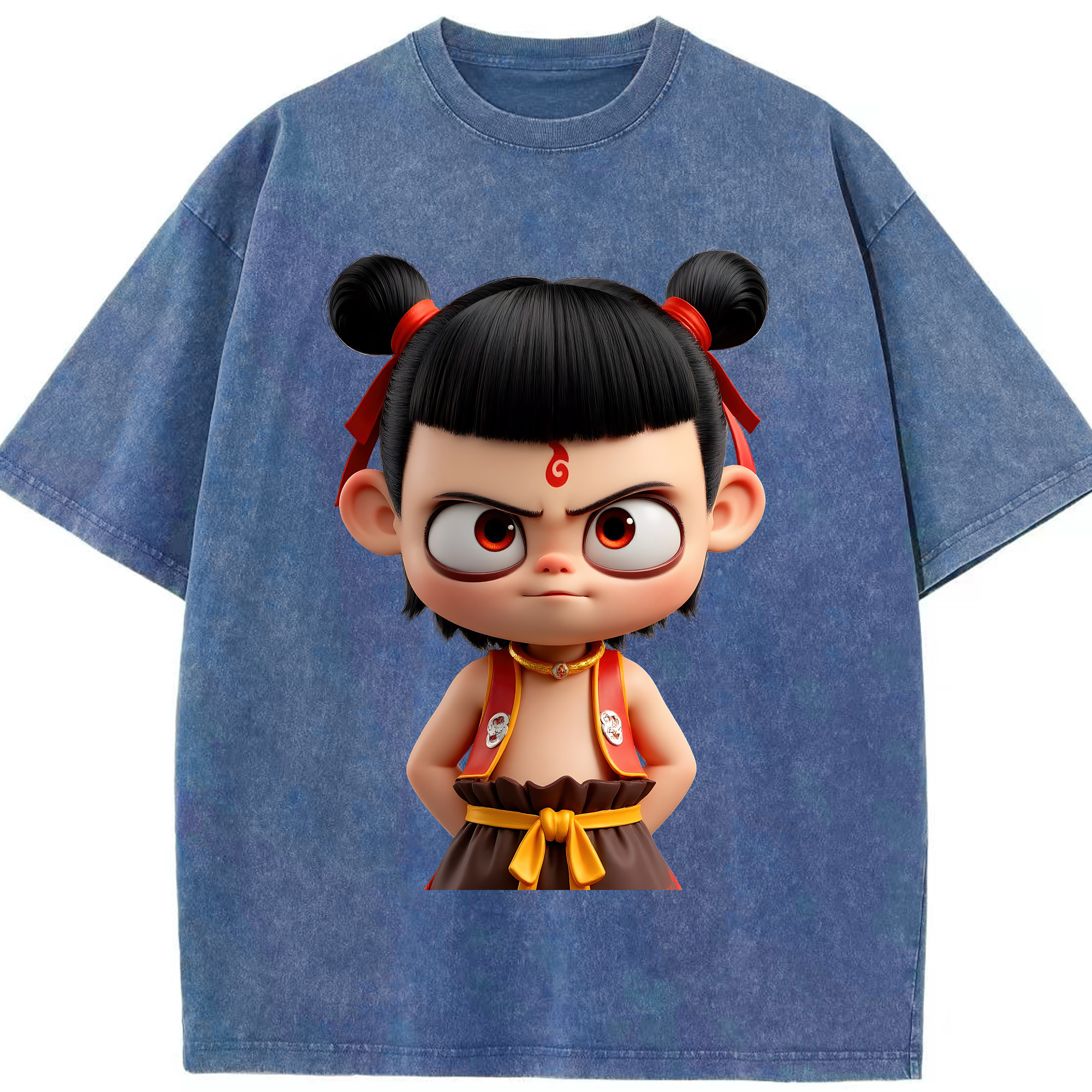 （画像用） Ne Zha 2 ナタ 魔童の大暴れ 綿100% ヴィンテージ風 半袖Tシャツ（フロントプリント）