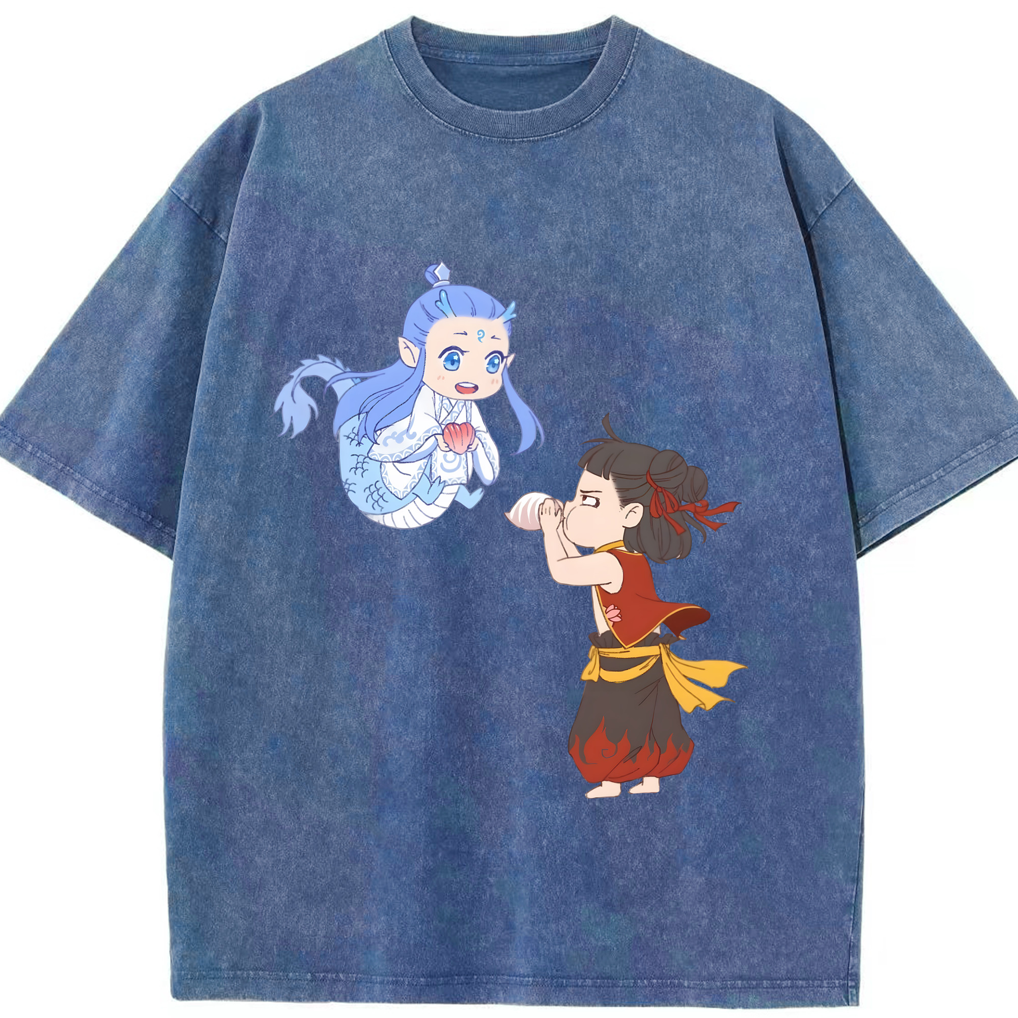 （画像用） Ne Zha 2 ナタ 魔童の大暴れ 綿100% ヴィンテージ風 半袖Tシャツ（フロントプリント）