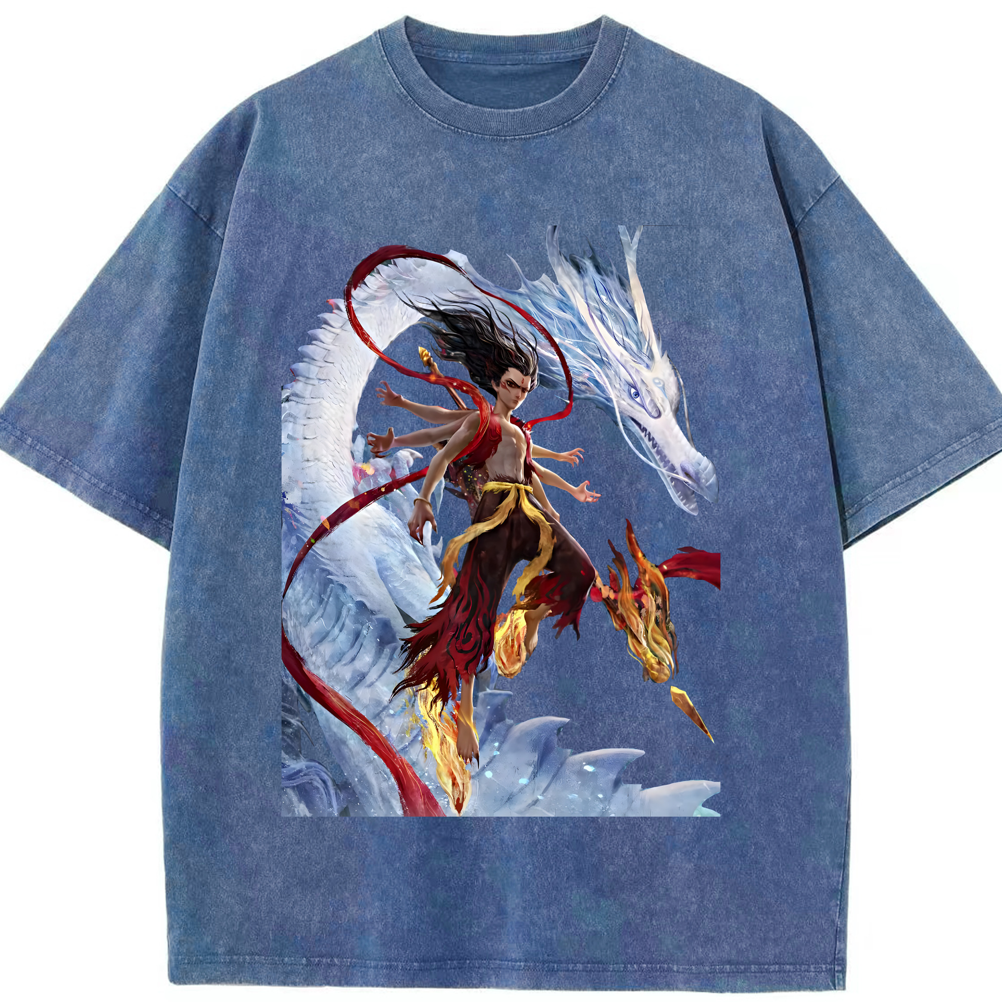 （画像用） Ne Zha 2 ナタ 魔童の大暴れ 綿100% ヴィンテージ風 半袖Tシャツ（フロントプリント）