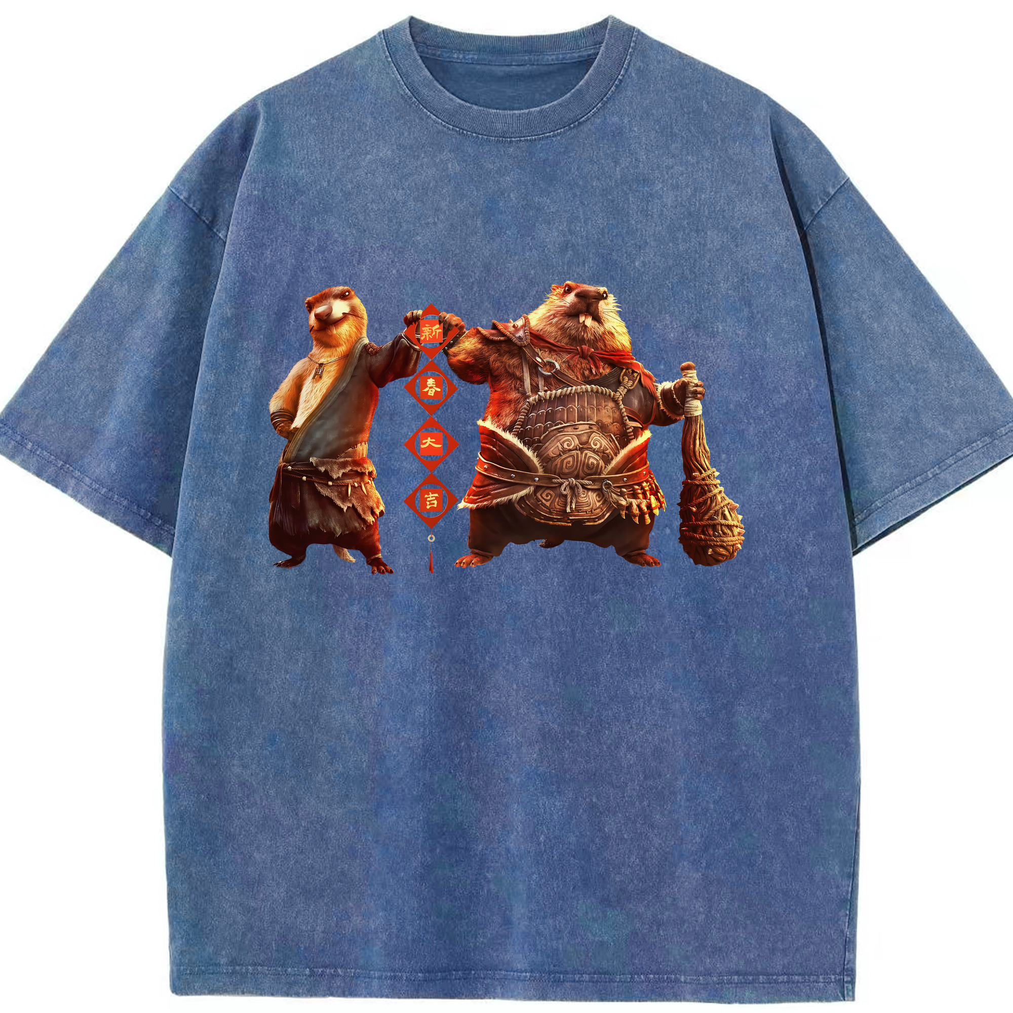（画像用） Ne Zha 2 ナタ 魔童の大暴れ 綿100% ヴィンテージ風 半袖Tシャツ（フロントプリント）